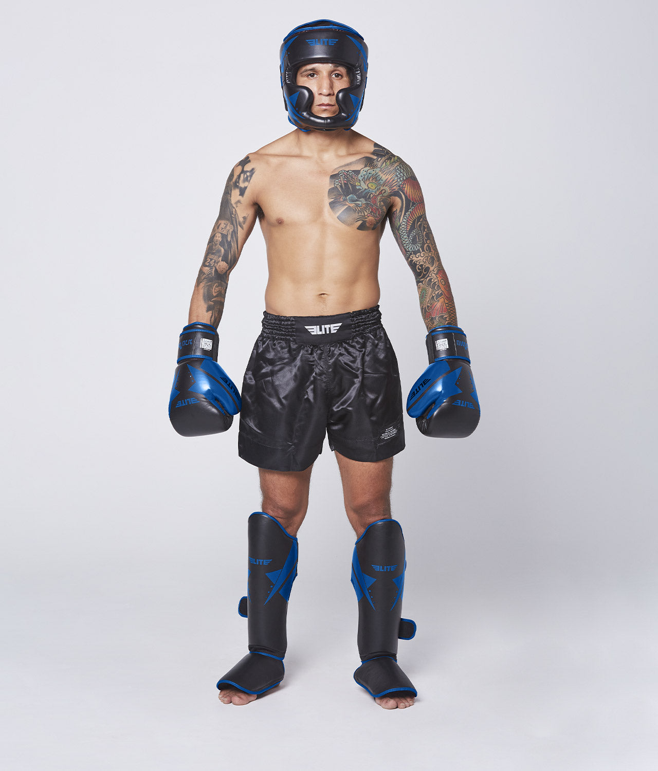 Elite Sports Adults' Star Sparring Black/Blue Muay Thai Headgear Full Look