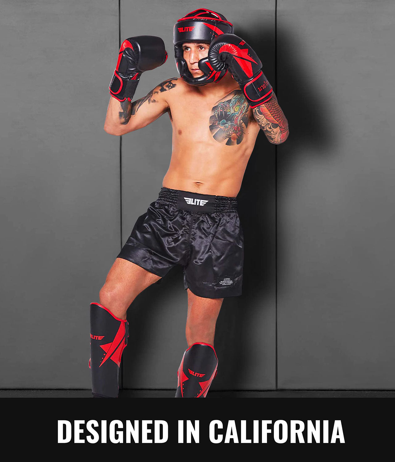 Elite Sports Adults' Star Sparring Black/Red MMA Headgear Designed In California