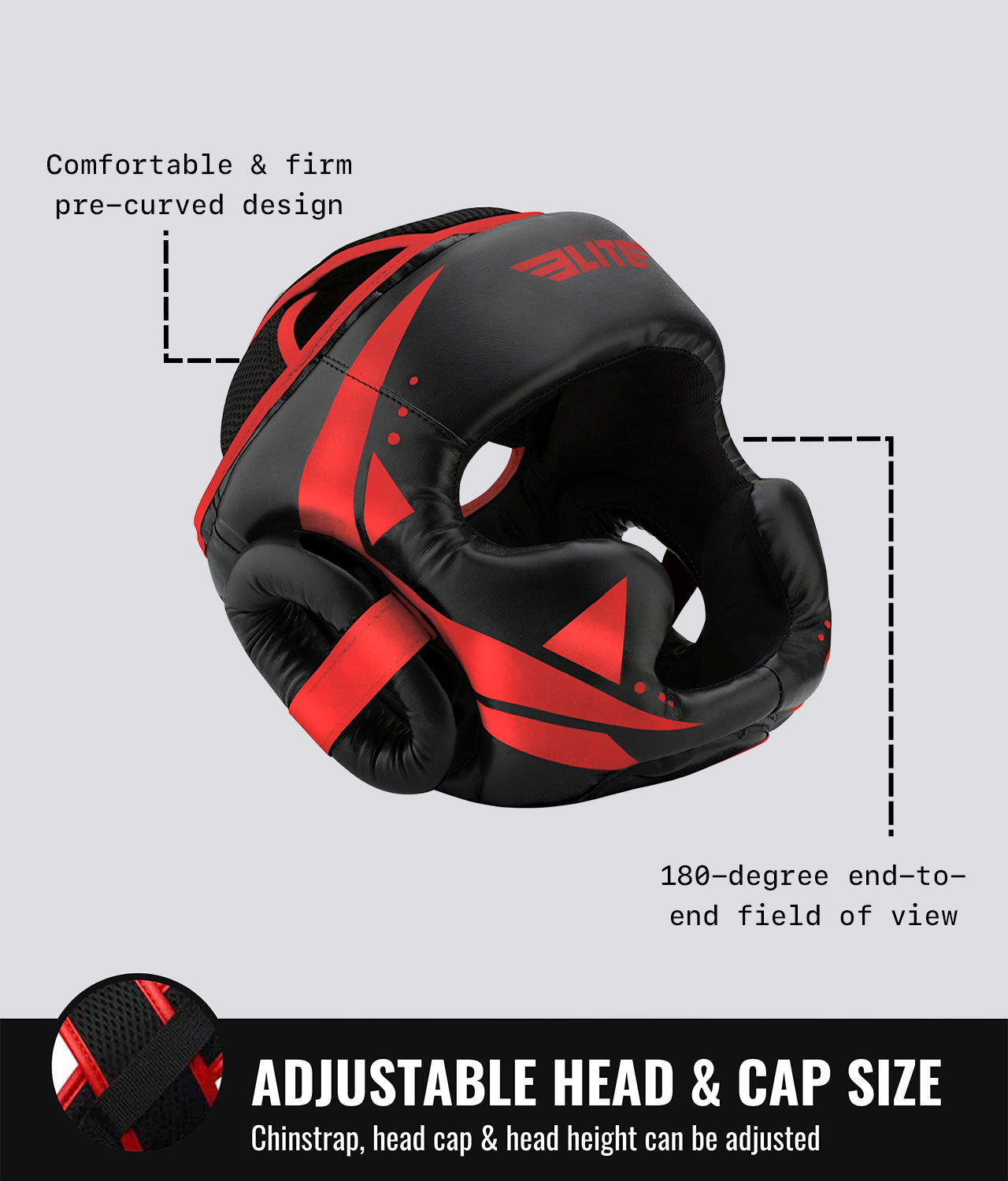 Elite Sports Adults' Star Sparring Black/Red MMA Headgear Adjustable Head & Cap Size