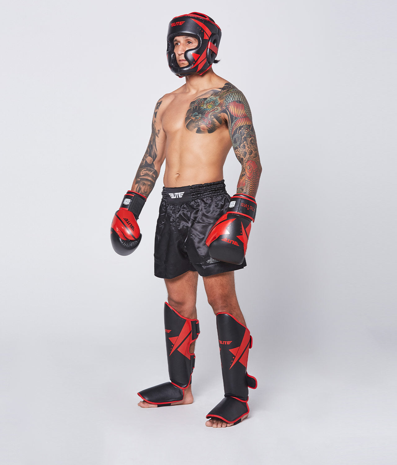 Elite Sports Adults' Star Sparring Black/Red MMA Headgear Side View