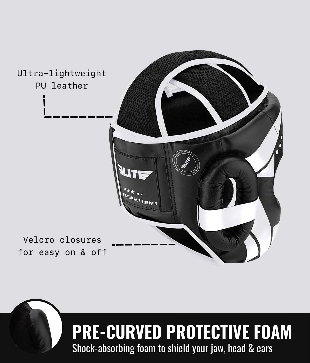 Elite Sports Adults' Star Sparring Black/White Boxing Headgear Pre-Curved protective Foam