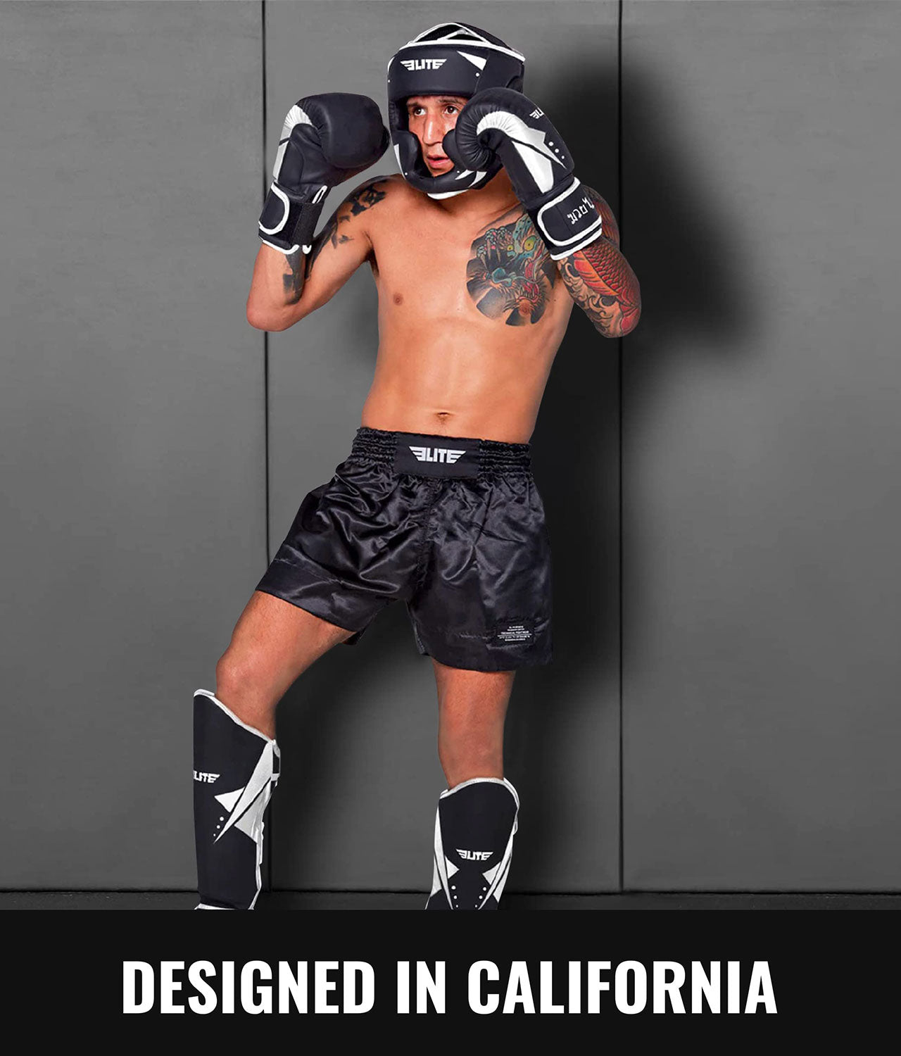 Elite Sports Adults' Star Sparring Black/White Muay Thai Headgear Designed In California