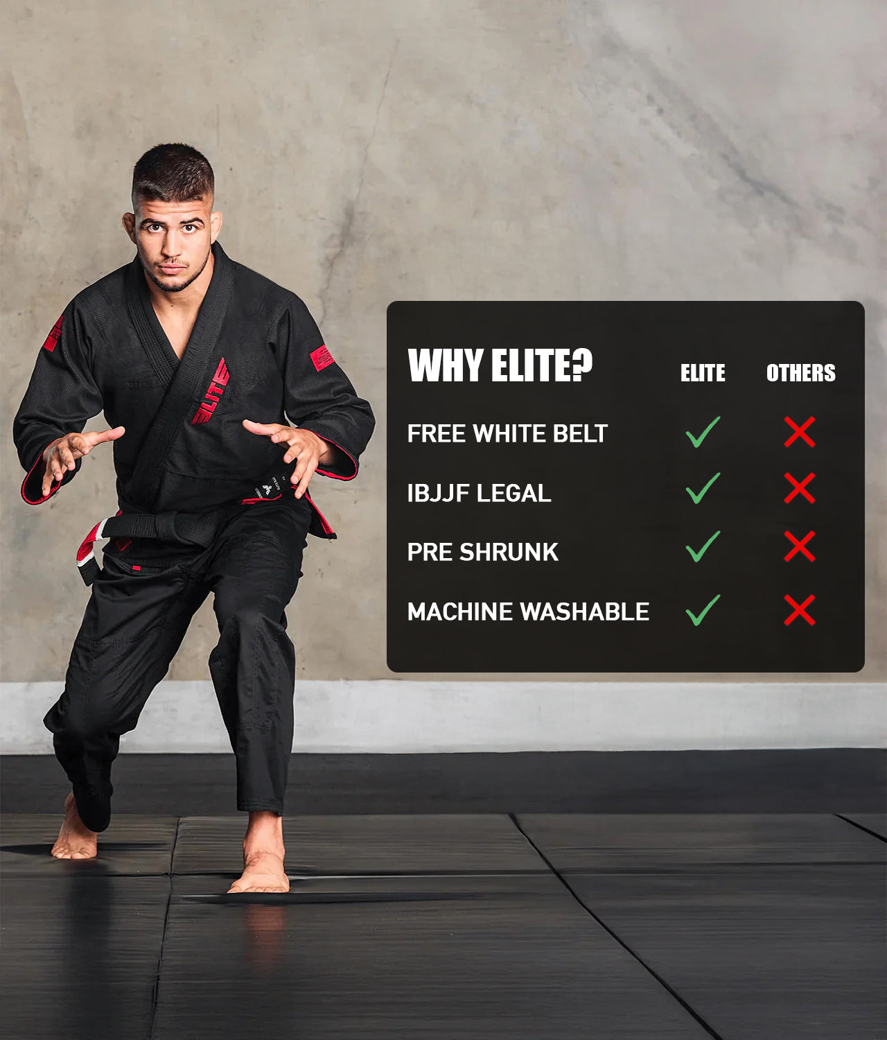 elite core black mens bjj uniform technical features