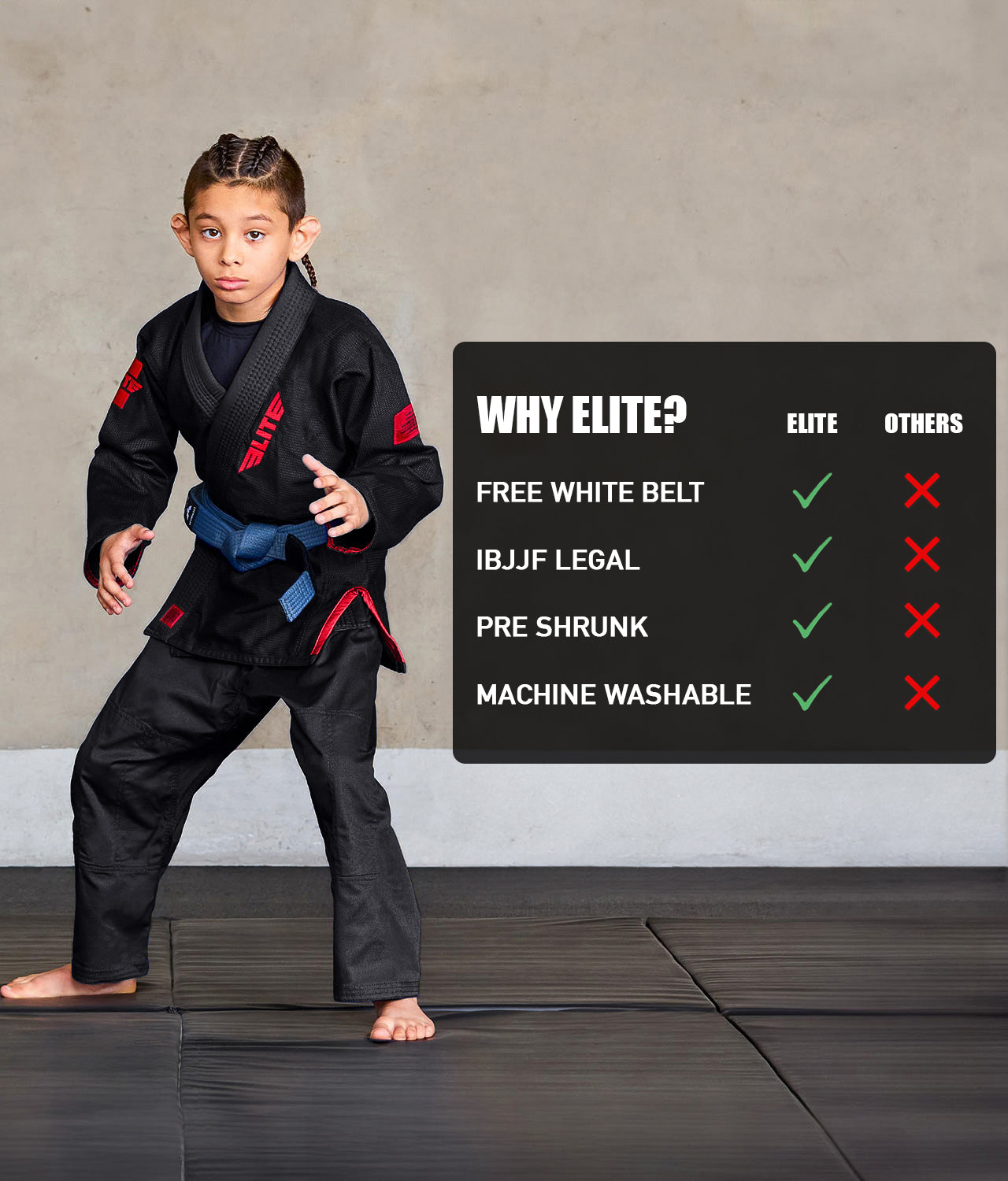 elite core black children bjj uniform technical features