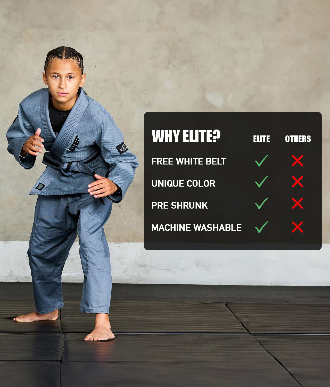 elite core gray children bjj uniform technical features