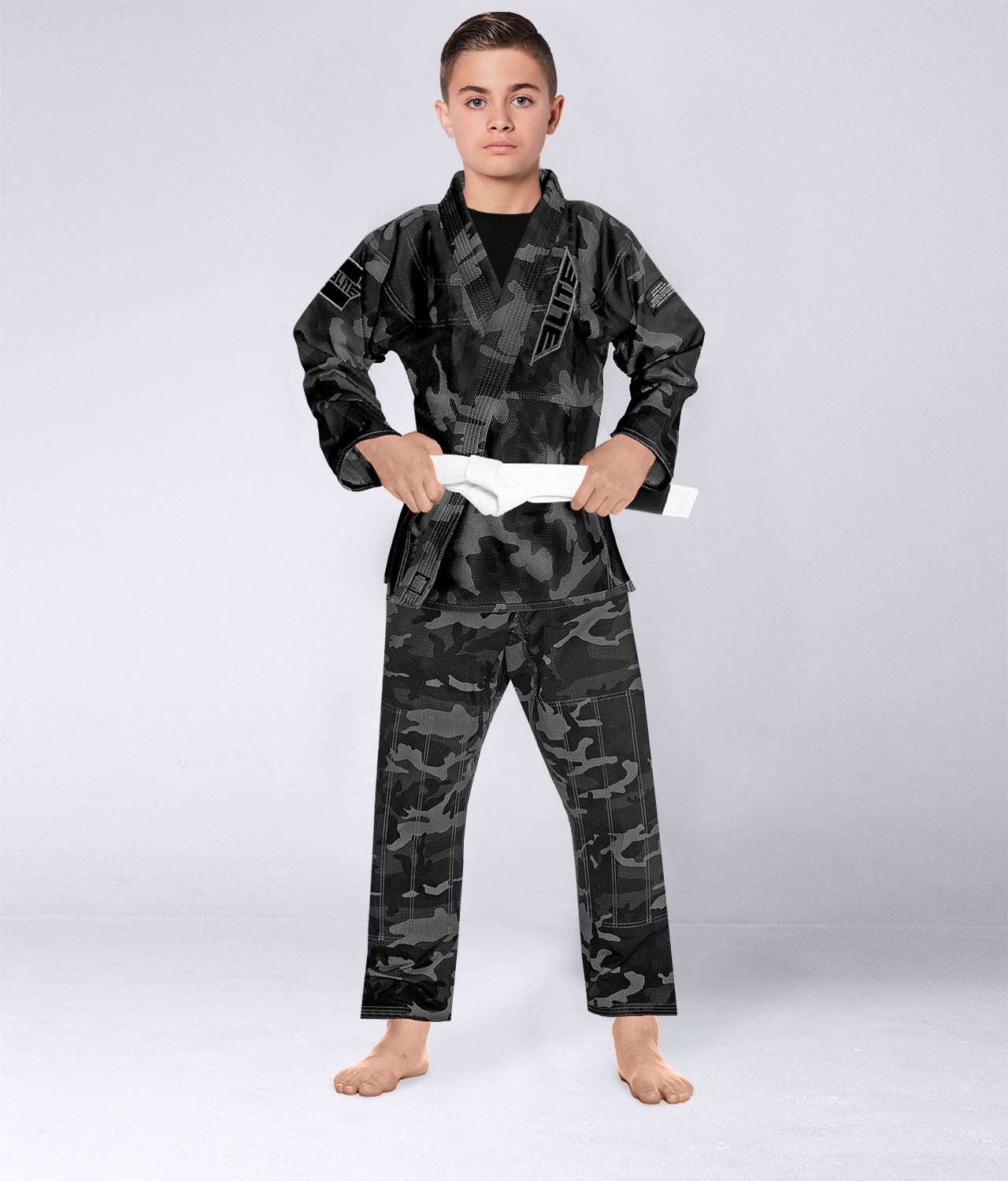 Elite Sports Kids' Core Gray Camo Brazilian Jiu Jitsu BJJ Gi with Pants