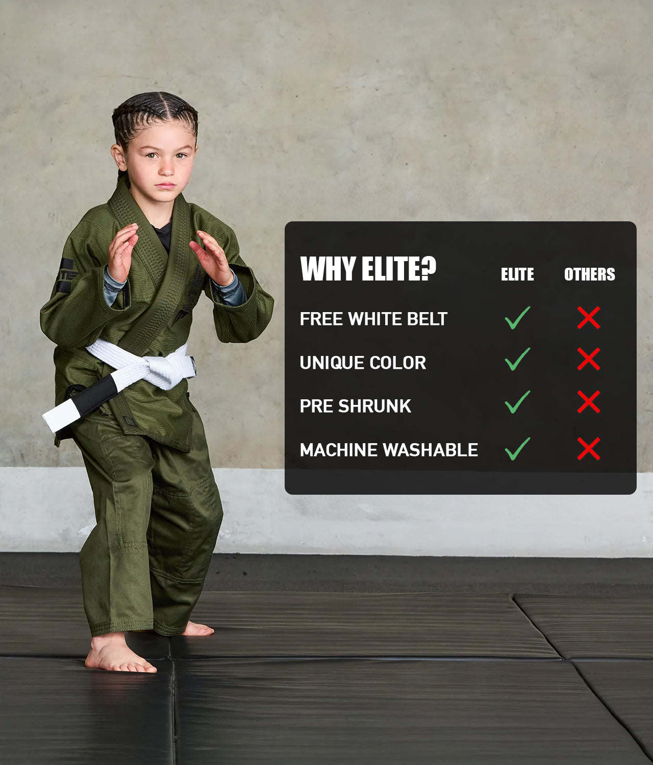 elite core green children bjj uniform technical features