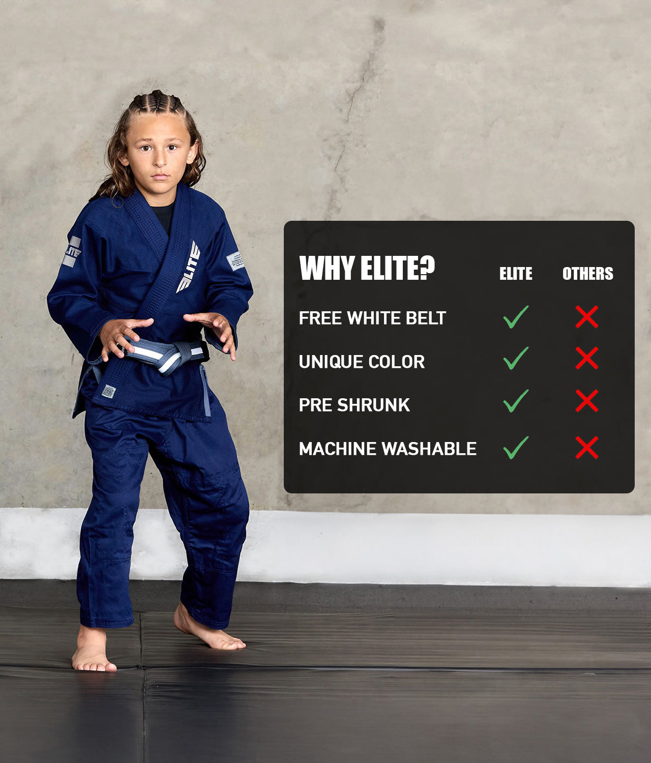 elite core navy children bjj uniform technical features