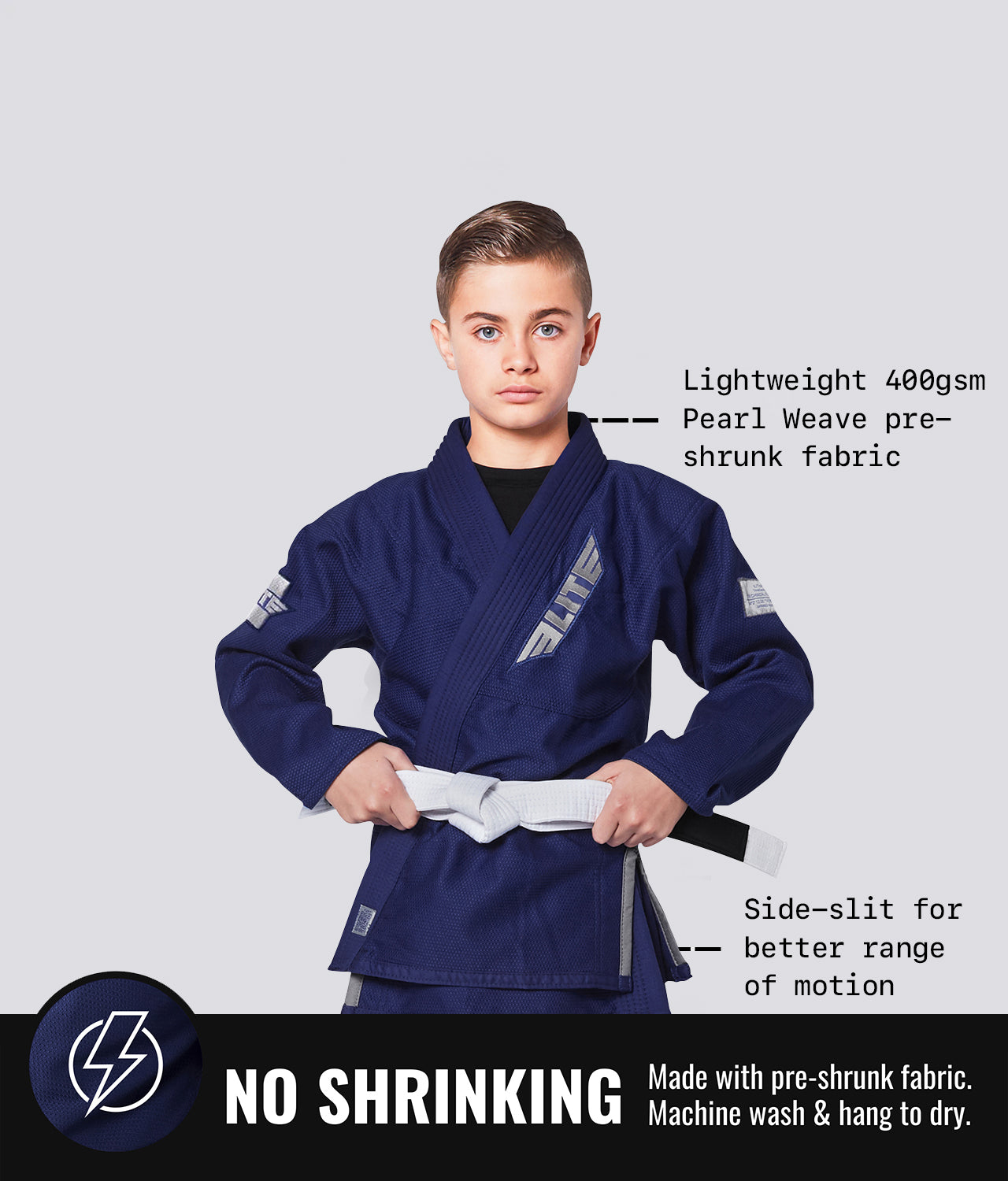 Elite Sports Kids' Core Navy Brazilian Jiu Jitsu BJJ Gi Preshrunk