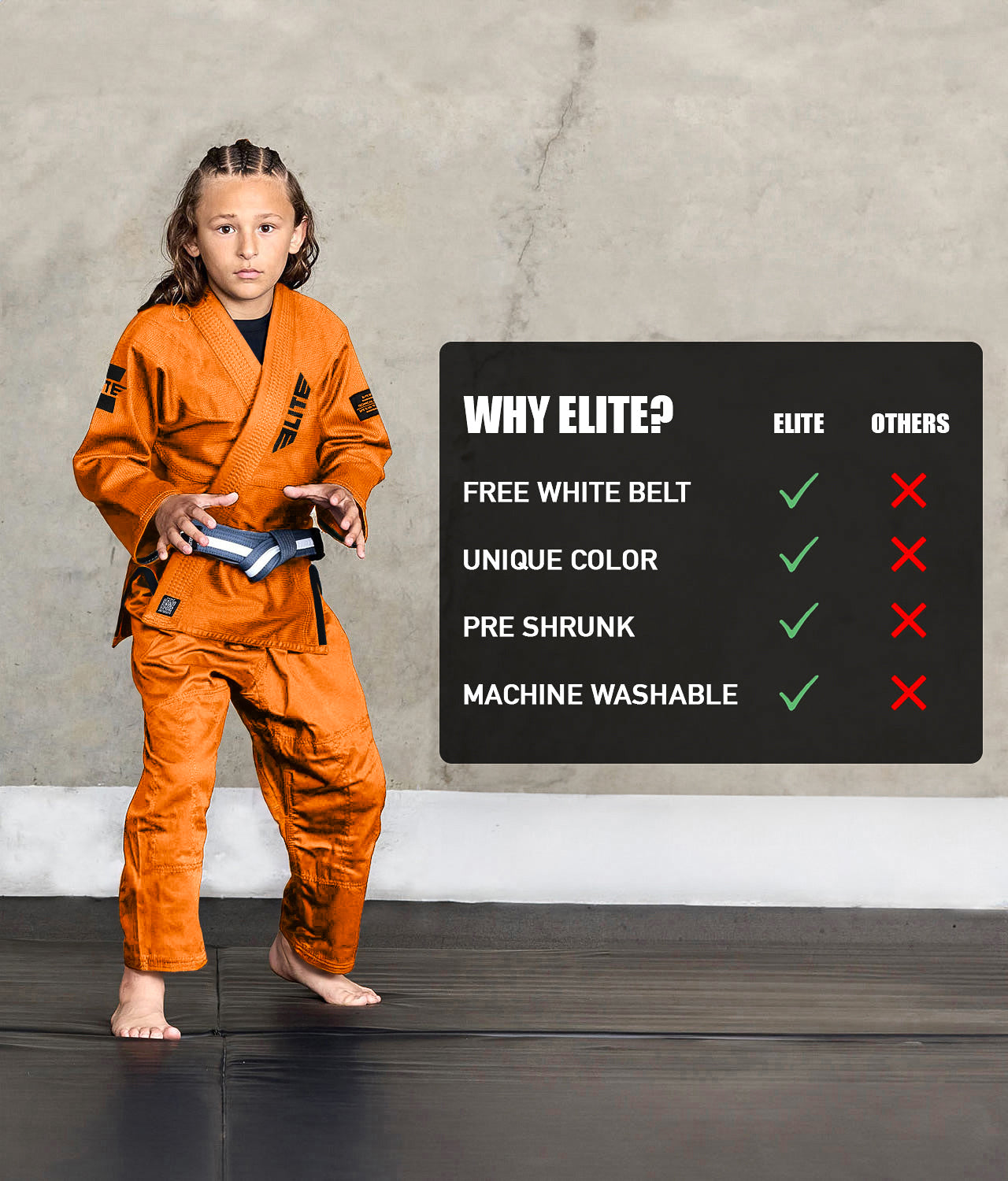 elite core orange children bjj uniform technical features