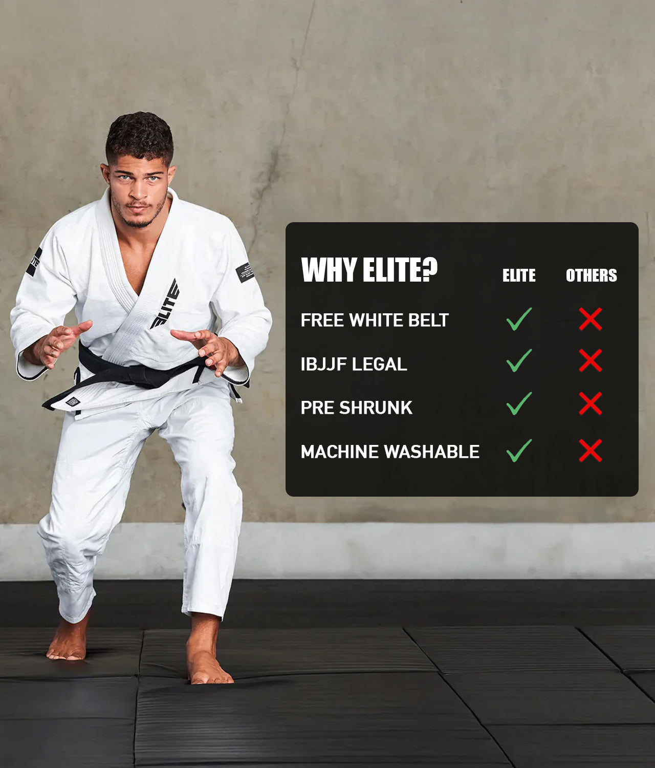 elite core white mens bjj uniform technical features