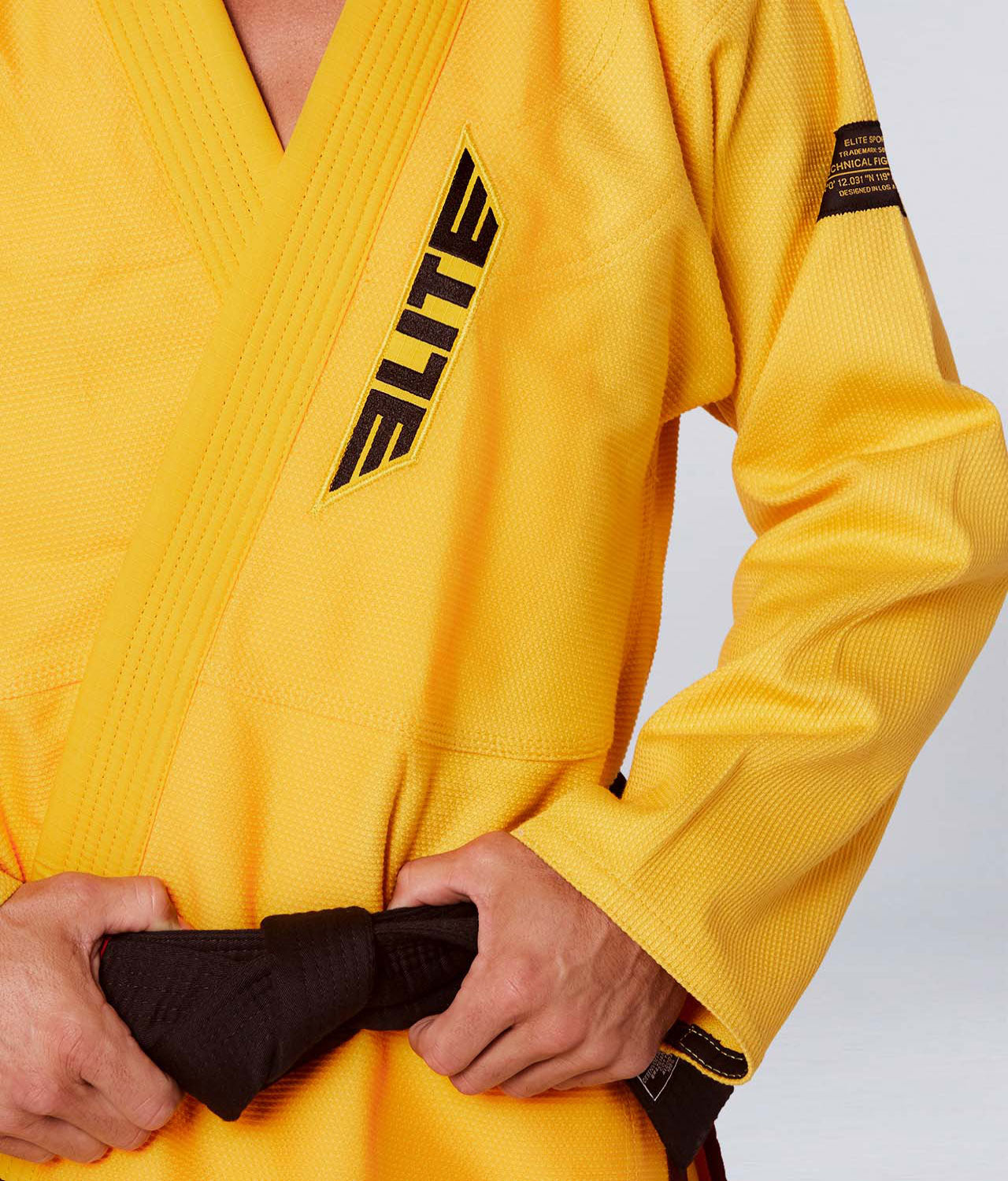 Elite Sports Men's Core Yellow Brazilian Jiu Jitsu BJJ Gi Closeup View