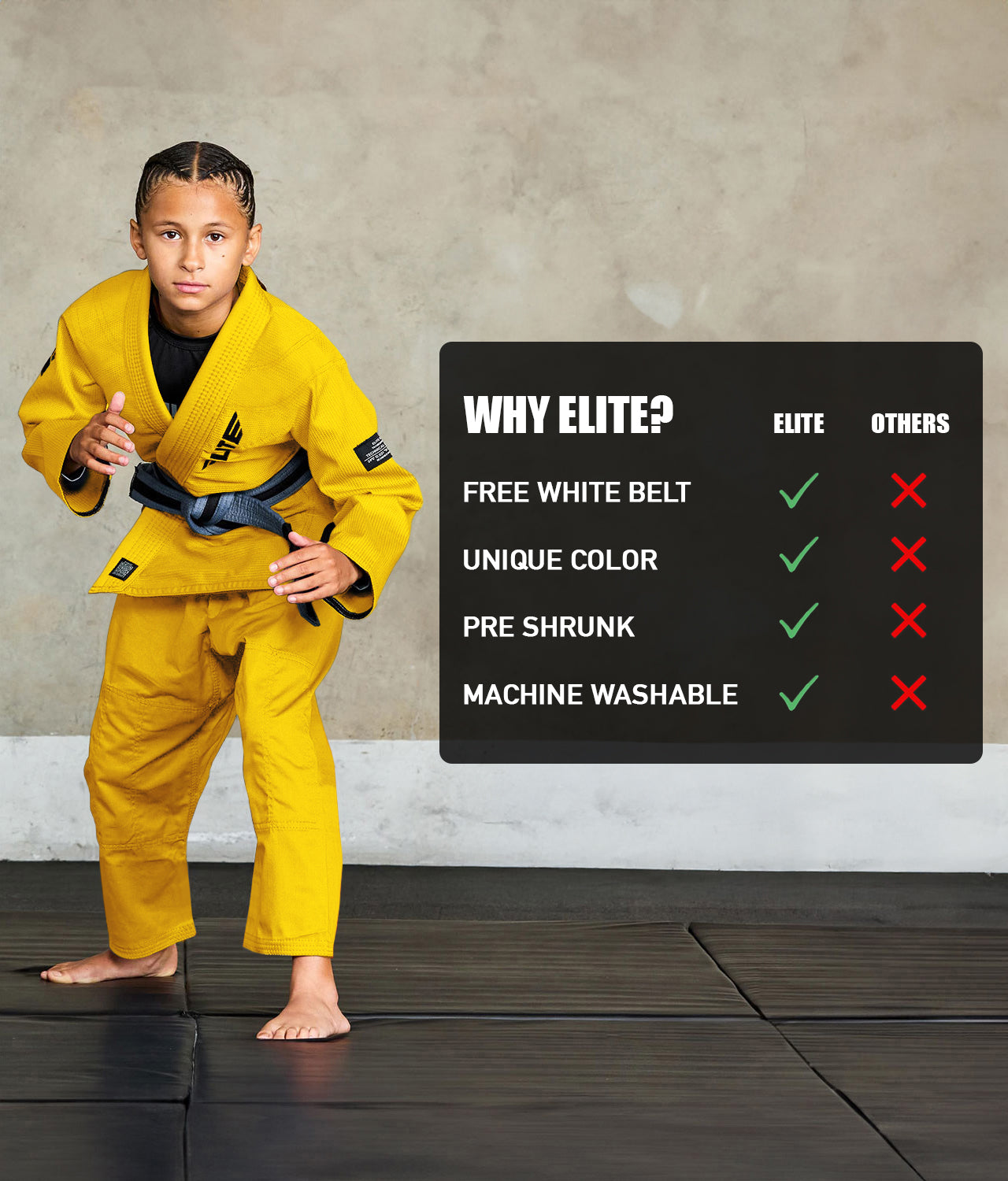 elite sports core yellow children bjj uniform technical features