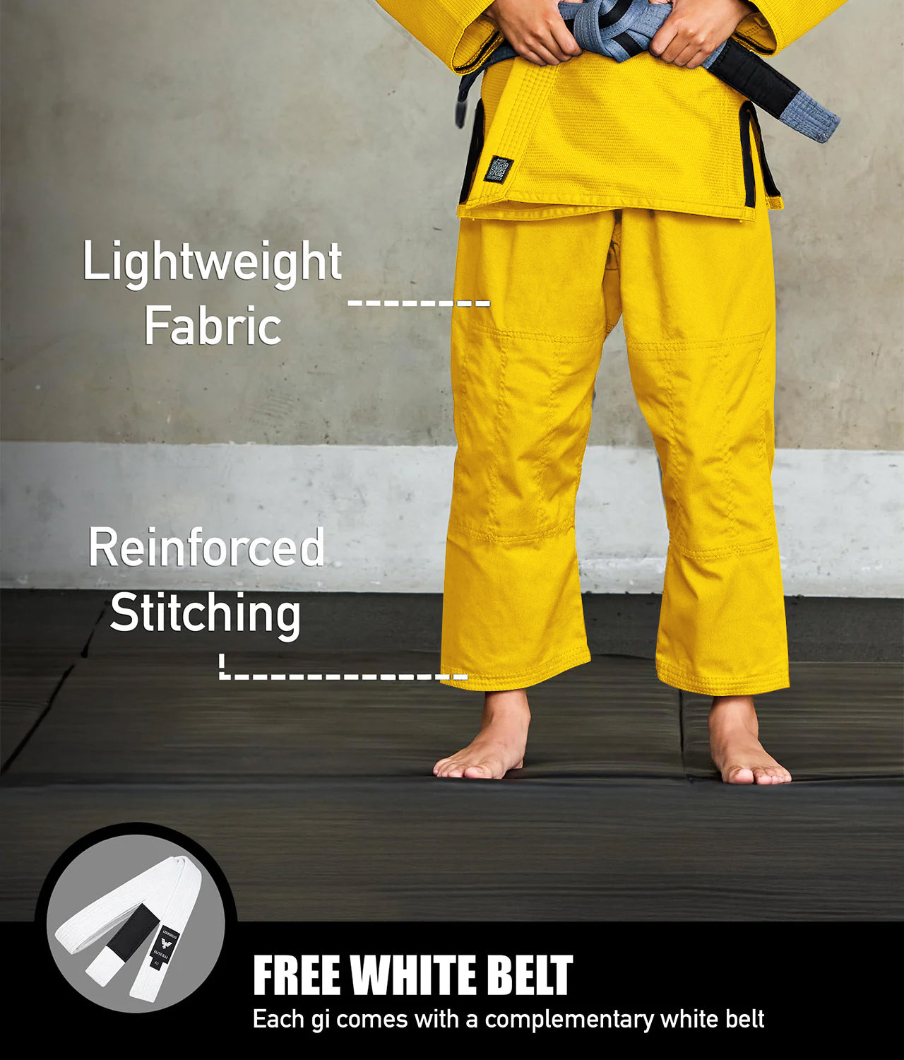 elite sports core yellow youth bjj gi with free white belt