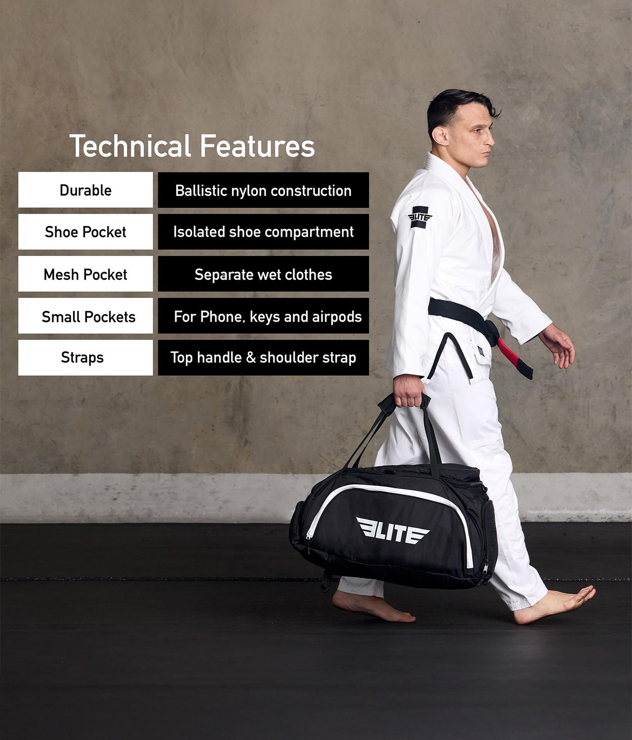 Warrior Black Large Duffel Muay Thai Gear Gym Bag