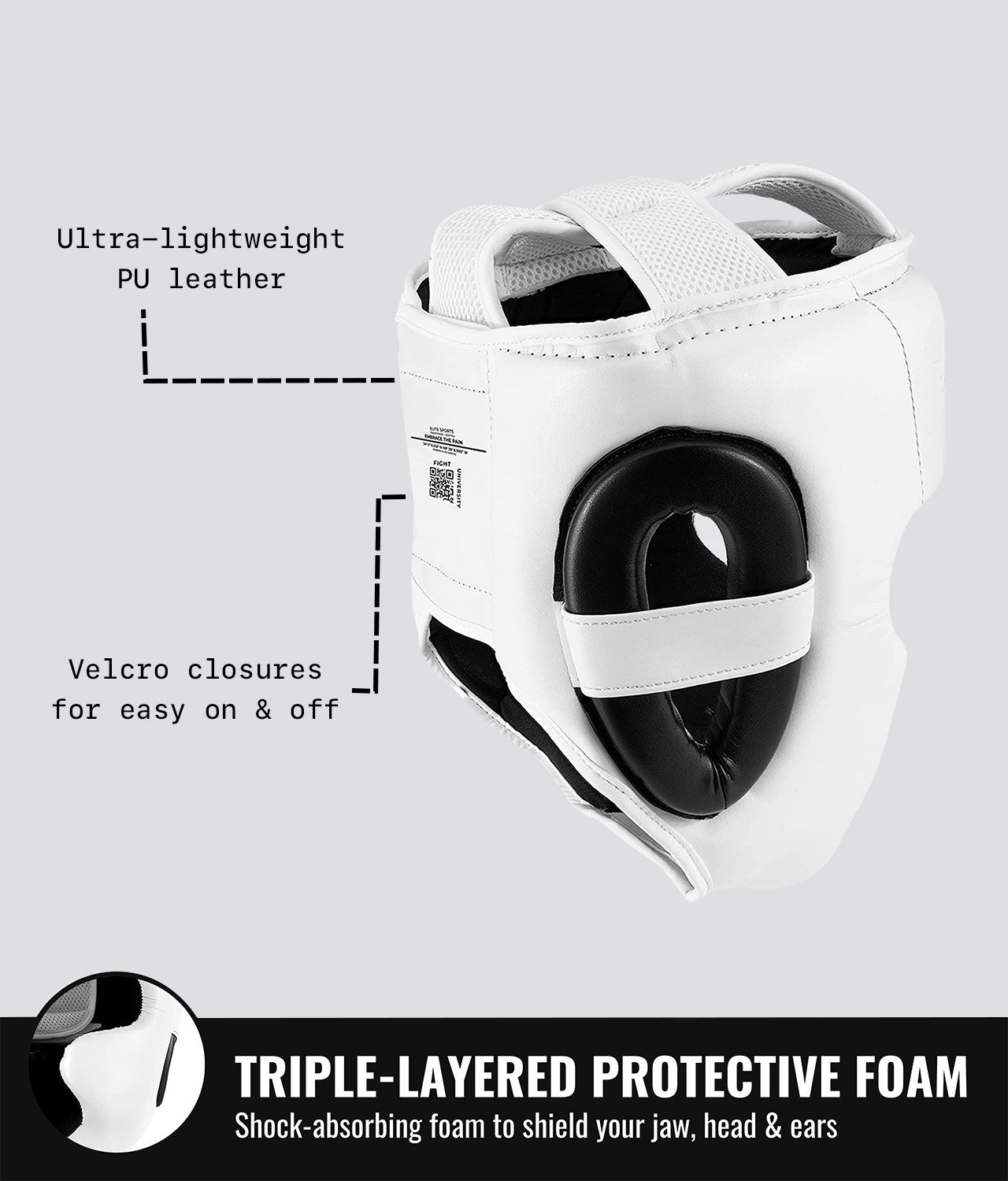Elite Sports Adults' Essential White Boxing Headgear Triple-Layered Protective Foam