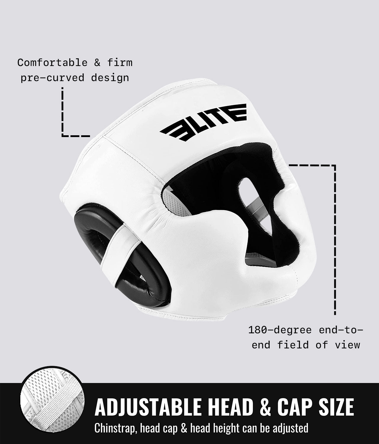 Elite Sports Adults' Essential White Boxing Headgear Adjustable Head & Cap Size