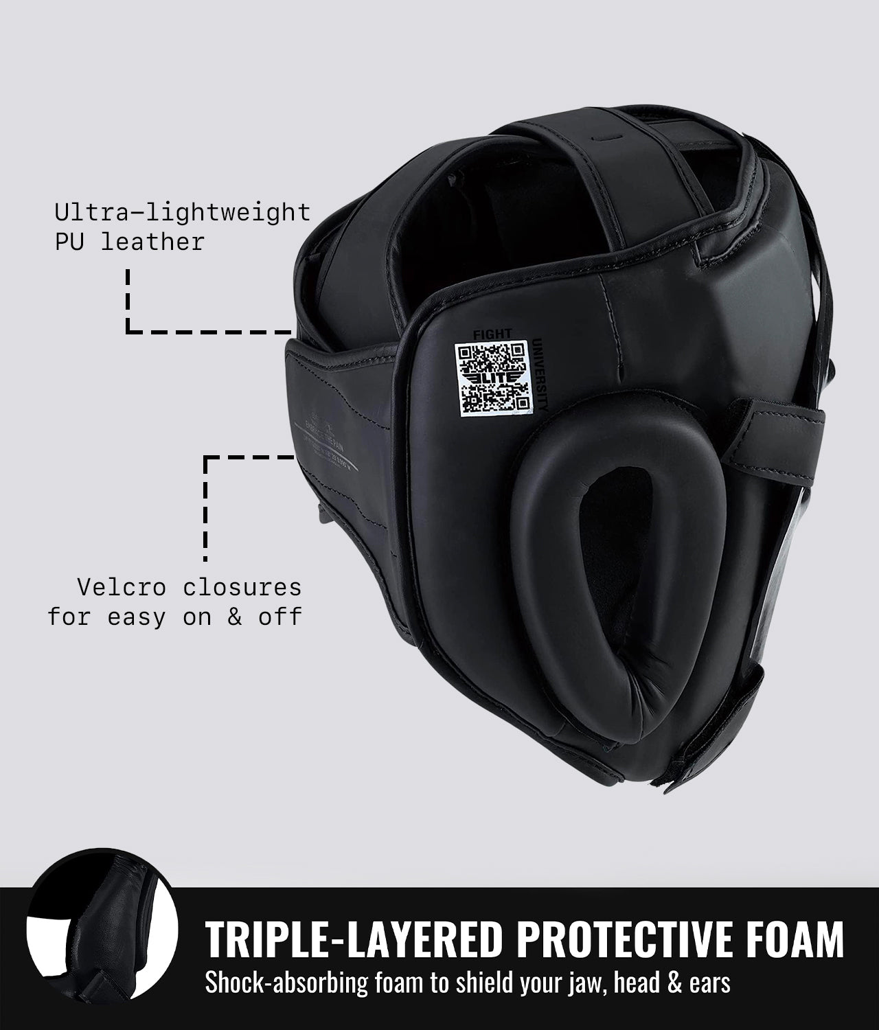 Elite Sports Kids' Black MMA Safety Headgear Triple-Layered Protective Foam