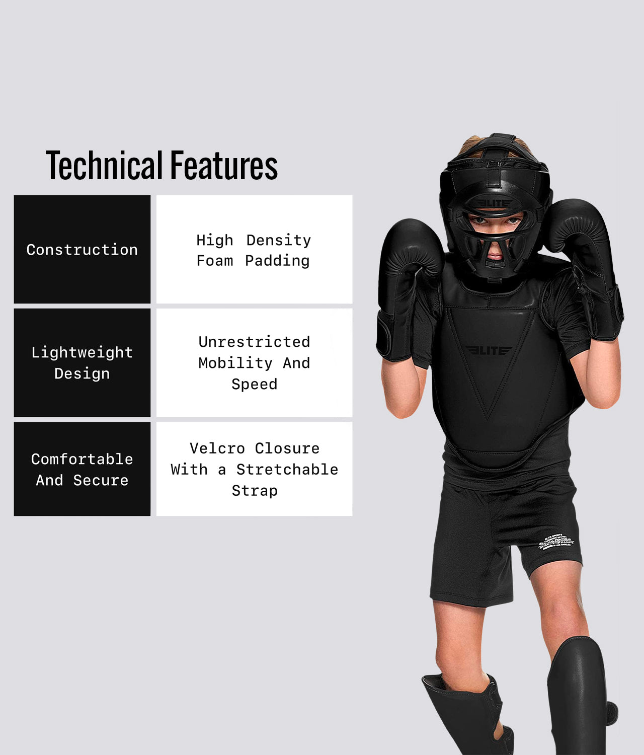 Elite Sports Kids' Black MMA Safety Headgear Technical Features