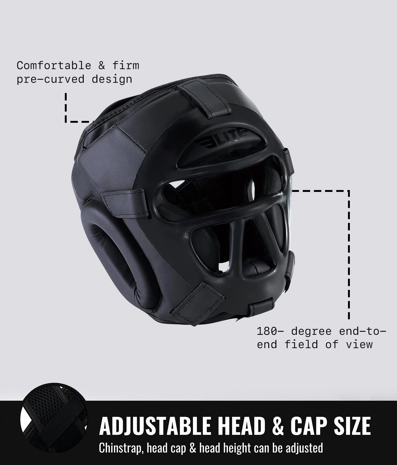Elite Sports Kids' Black MMA Safety Headgear Adjustable Head & Cap Size