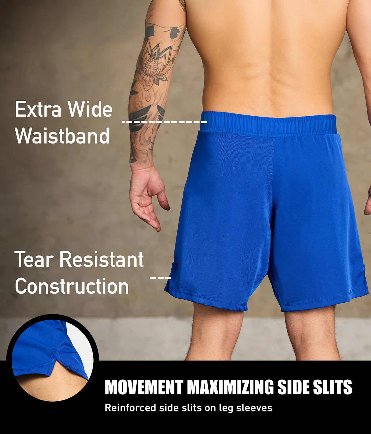 elite sports black jack series blue no-gi jiu jitsu shorts with reinforced side slits