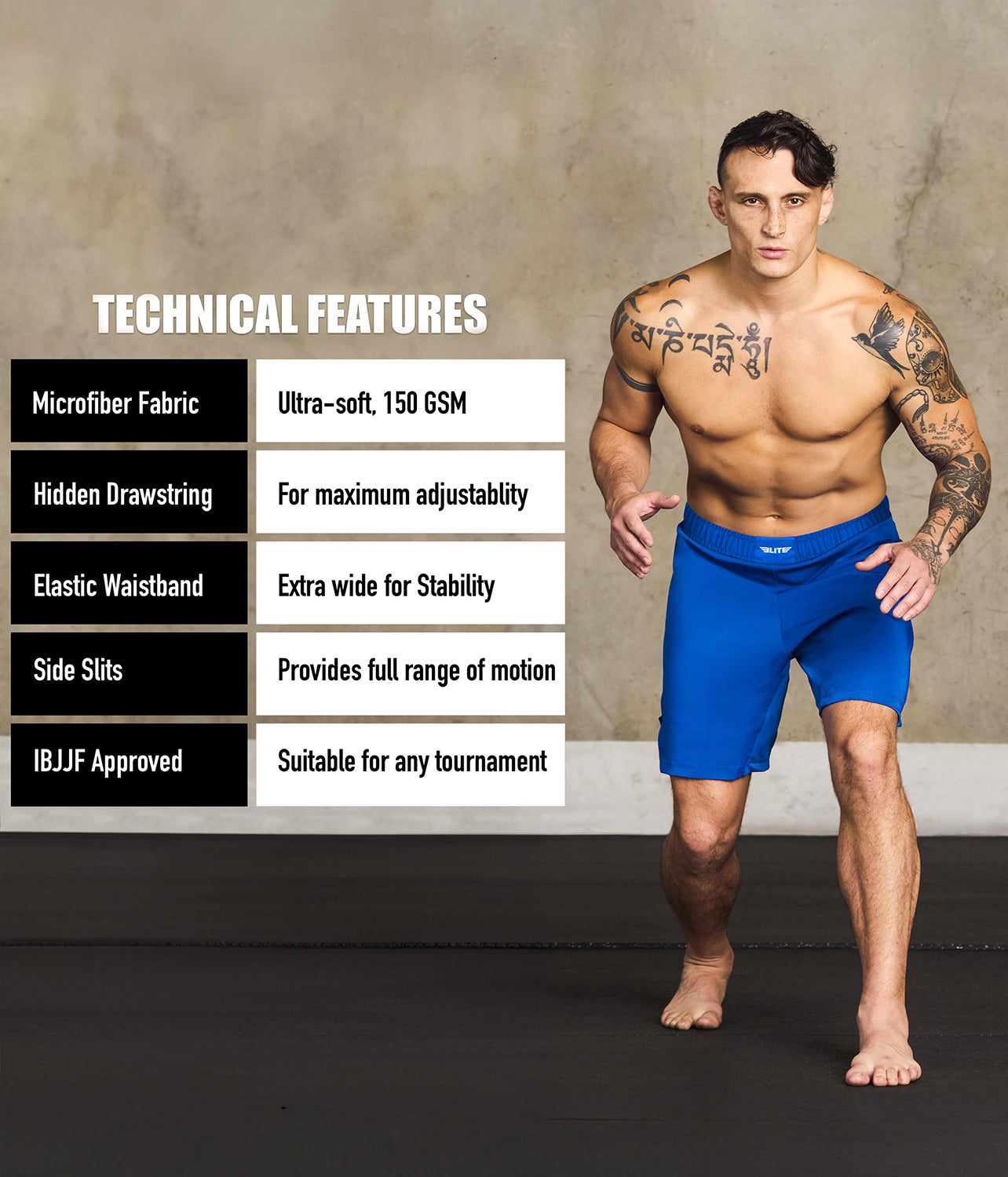 elite sports black jack series blue adults bjj shorts technical features