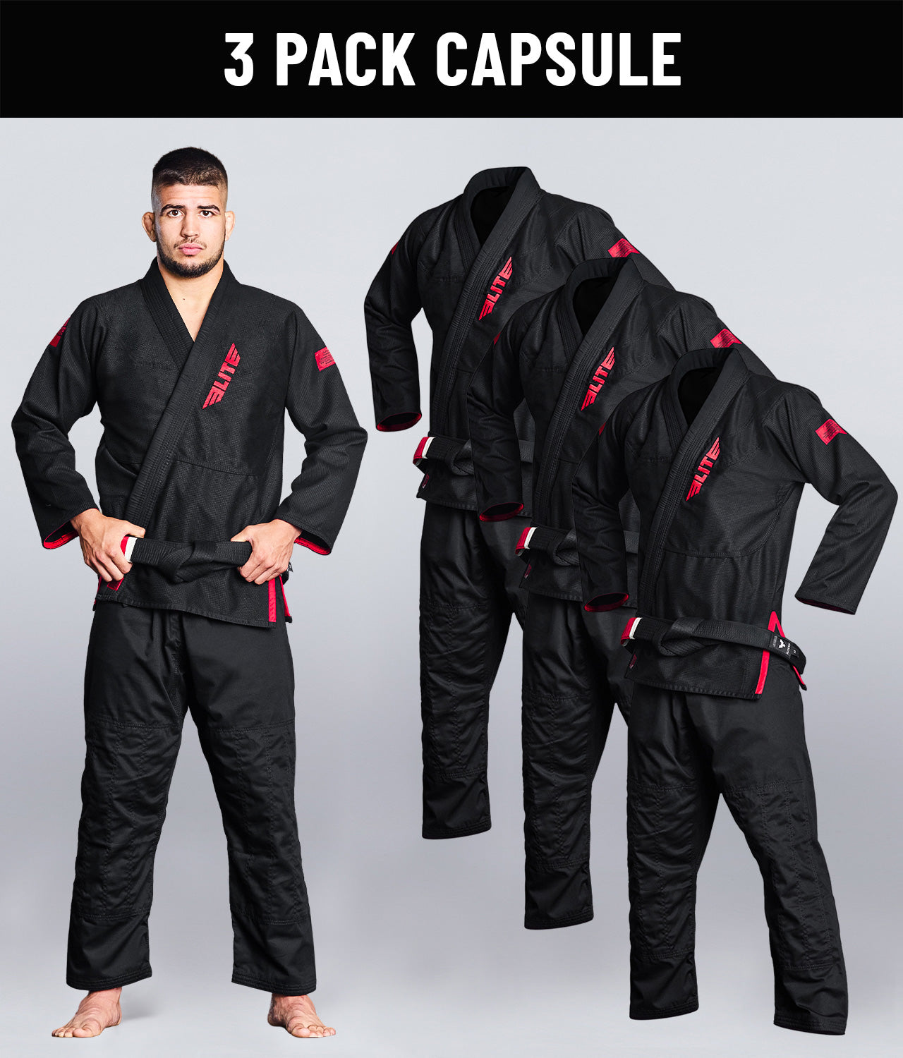 elitesports pack-of-3 core black brazilian jiu jitsu mens bjj gi