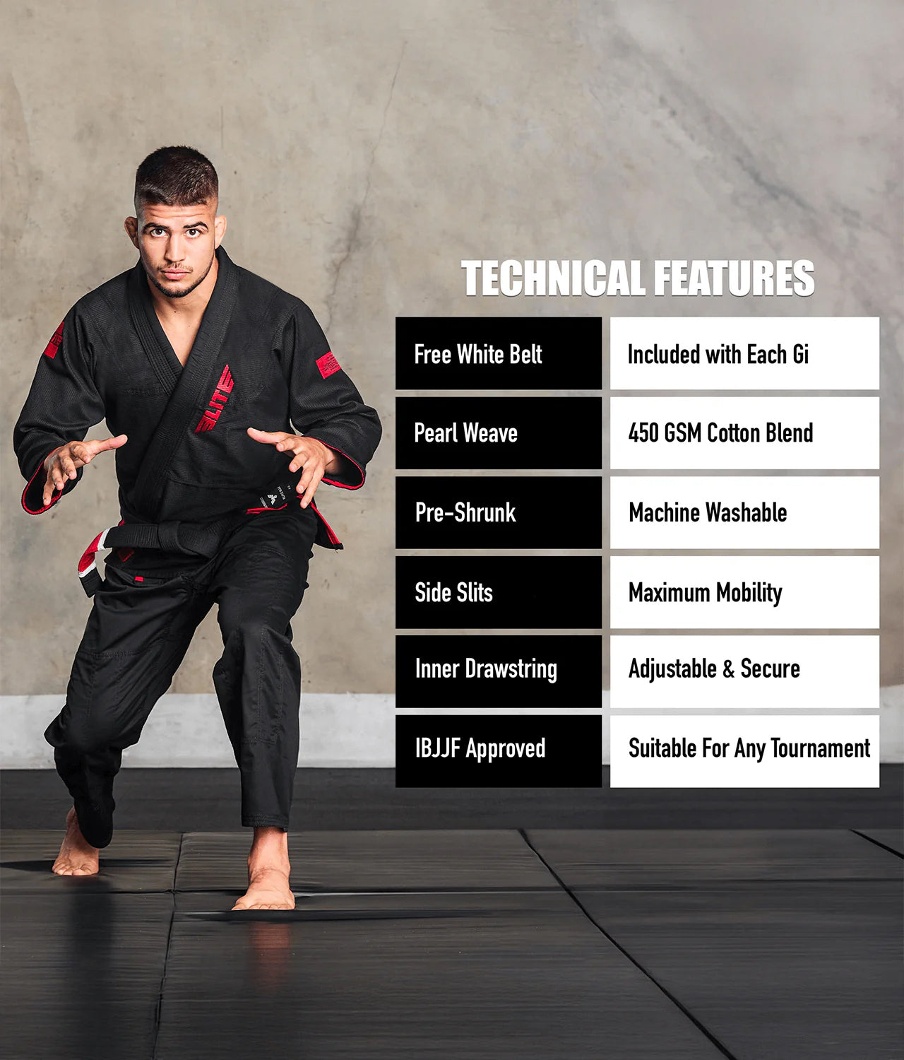 elitesports pack-of-3 core black mens bjj uniform technical features
