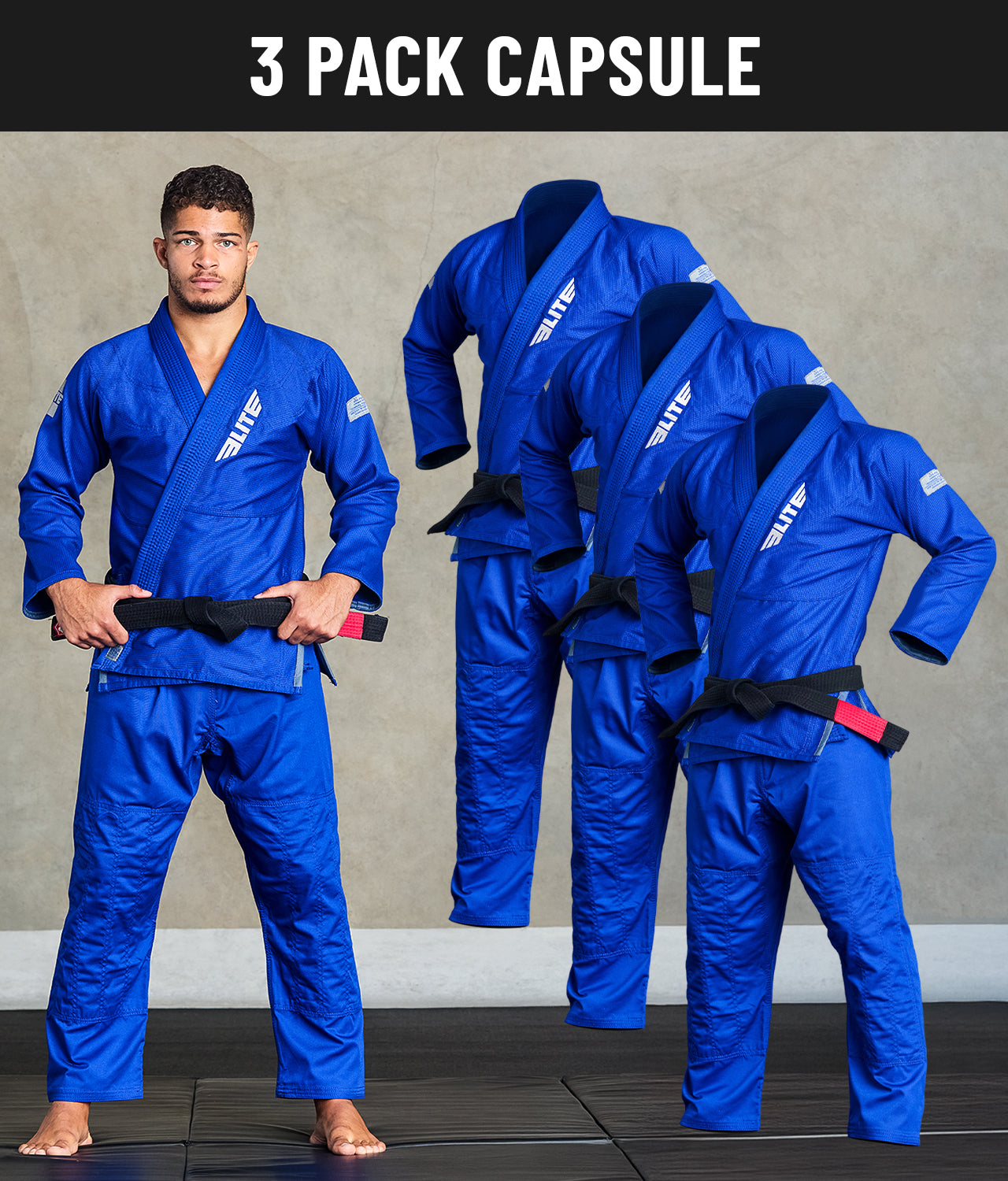 elitesports pack-of-3 core blue brazilian jiu jitsu mens bjj gi