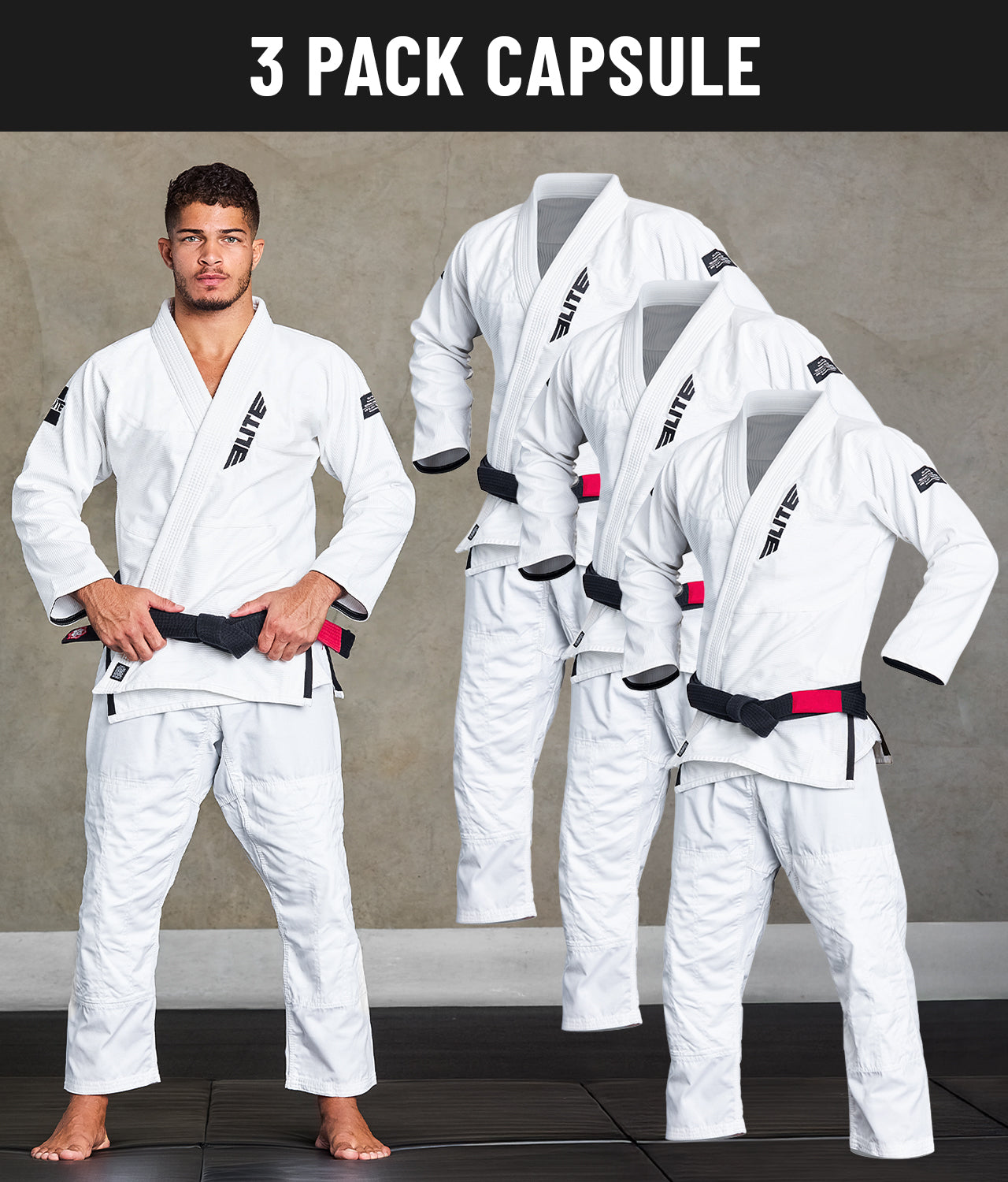 elitesports pack-of-3 core white brazilian jiu jitsu mens bjj gi
