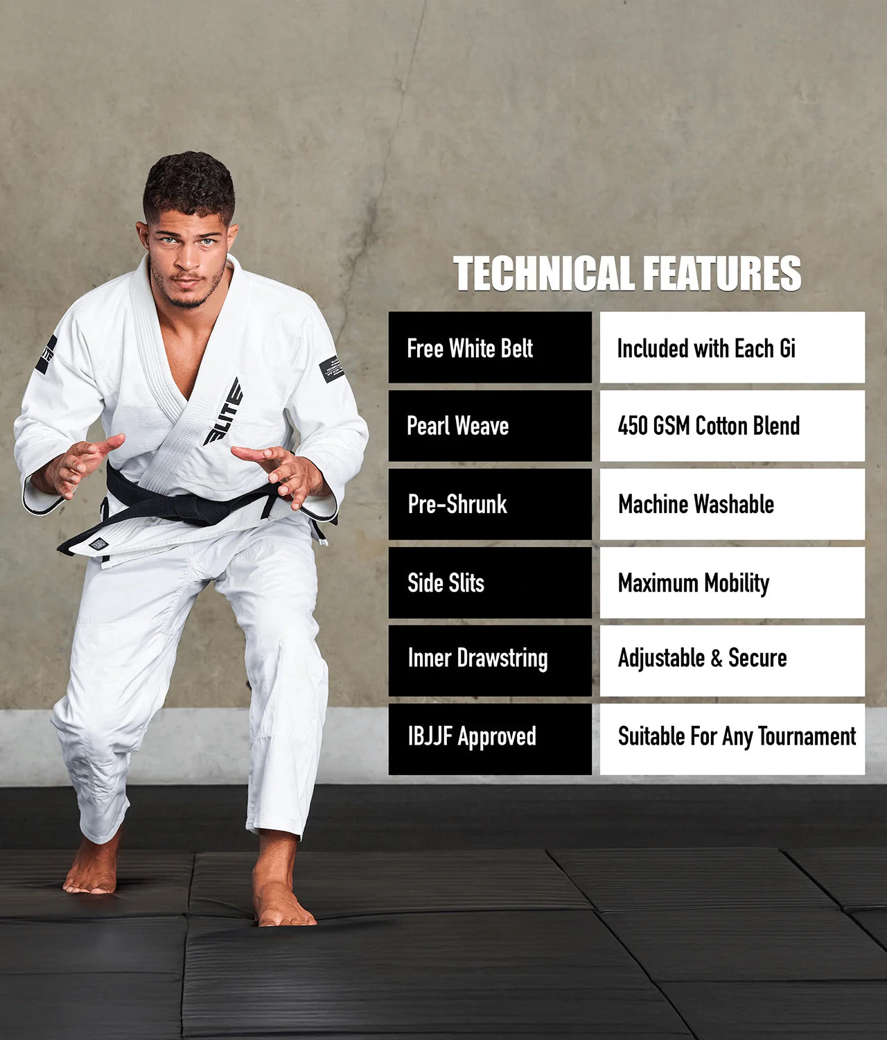elitesports pack-of-3 core white mens bjj uniform technical features