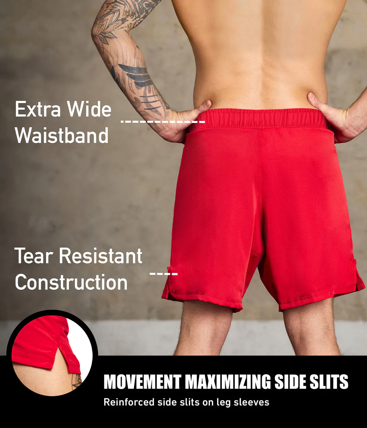 elite sports black jack series red no-gi jiu jitsu shorts with reinforced side slits