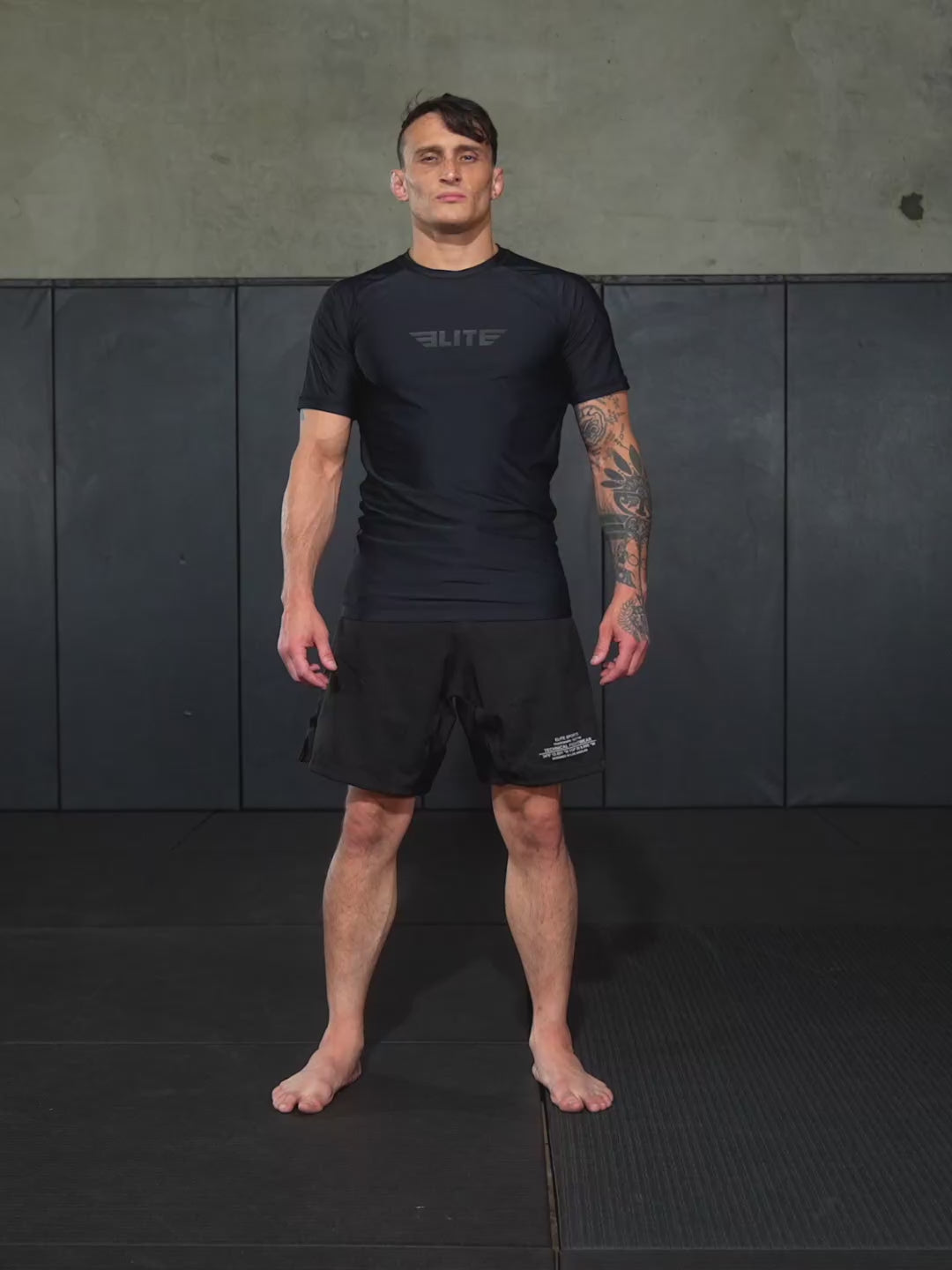 elite sports standard black red mens short sleeve brazilian jiu jitsu bjj nogi rash guard demo video