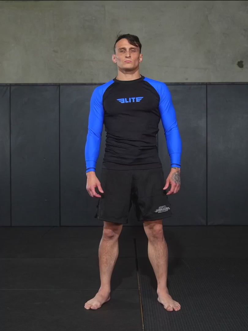 elite sports standard black purple mens long sleeve mma rash guard demo video