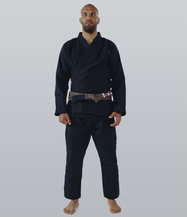 elite sports essential lightweight preshrunk black adult brazilian jiu jitsu bjj gi with free belt demo video