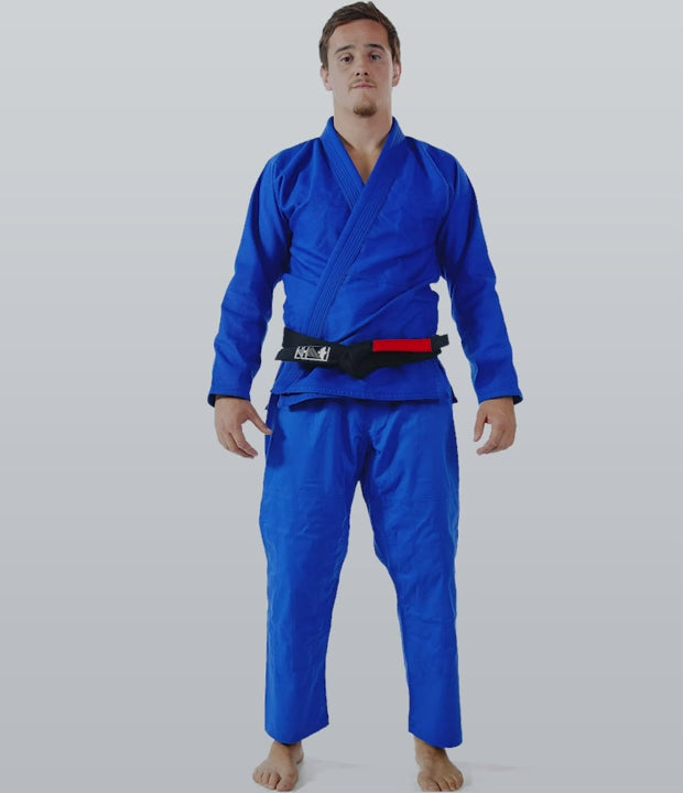 elite sports essential lightweight preshrunk blue adult brazilian jiu jitsu bjj gi with free belt demo video