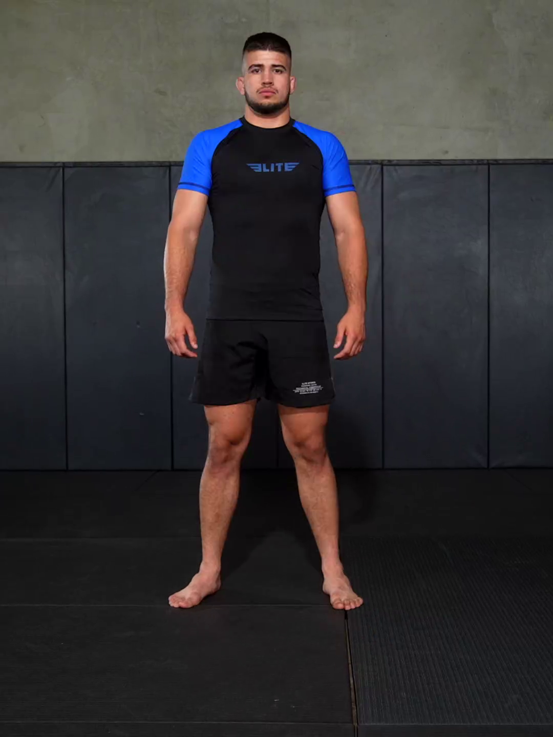 elite sports standard black blue mens short sleeve brazilian jiu jitsu bjj nogi rash guard demo video