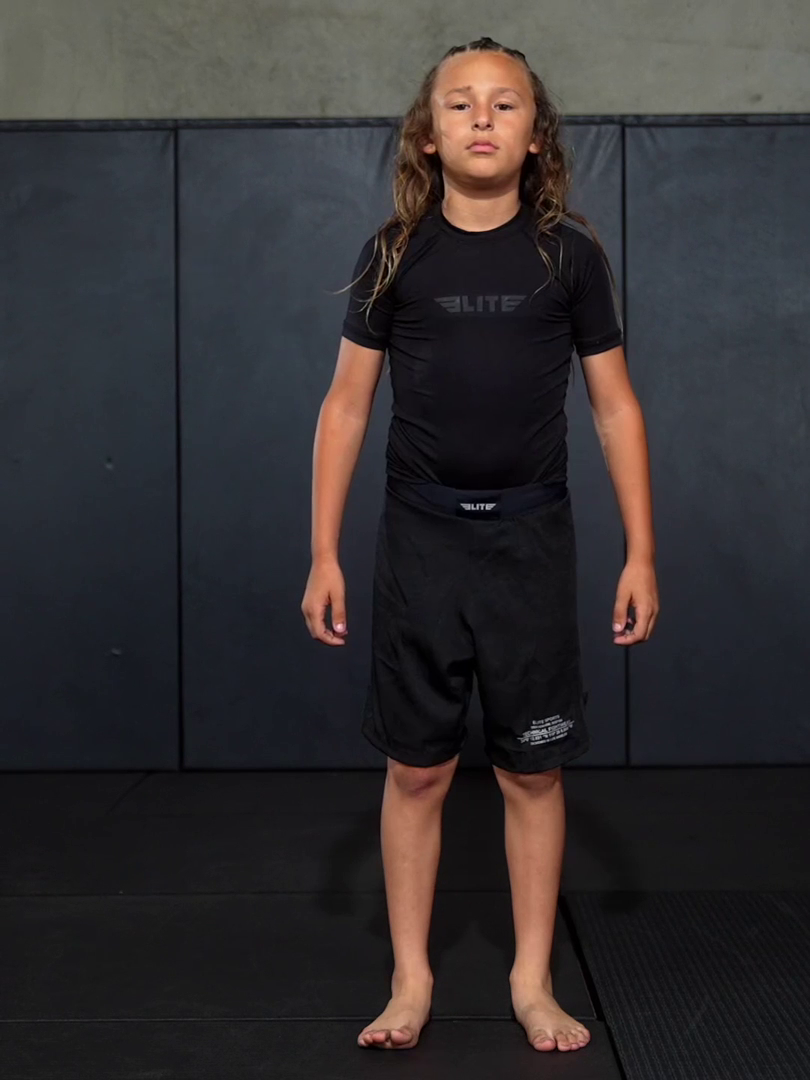 elite sports standard black short sleeve nogi kids bjj rash guard demo video