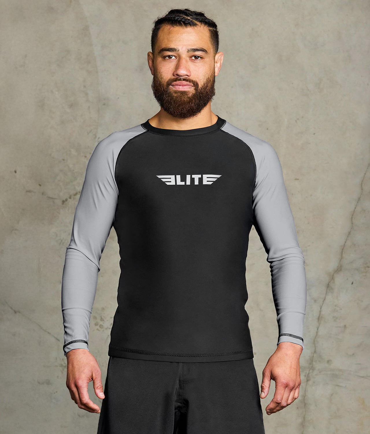 elite sports standard gray long sleeve mens no-gi jiu jitsu rashguard