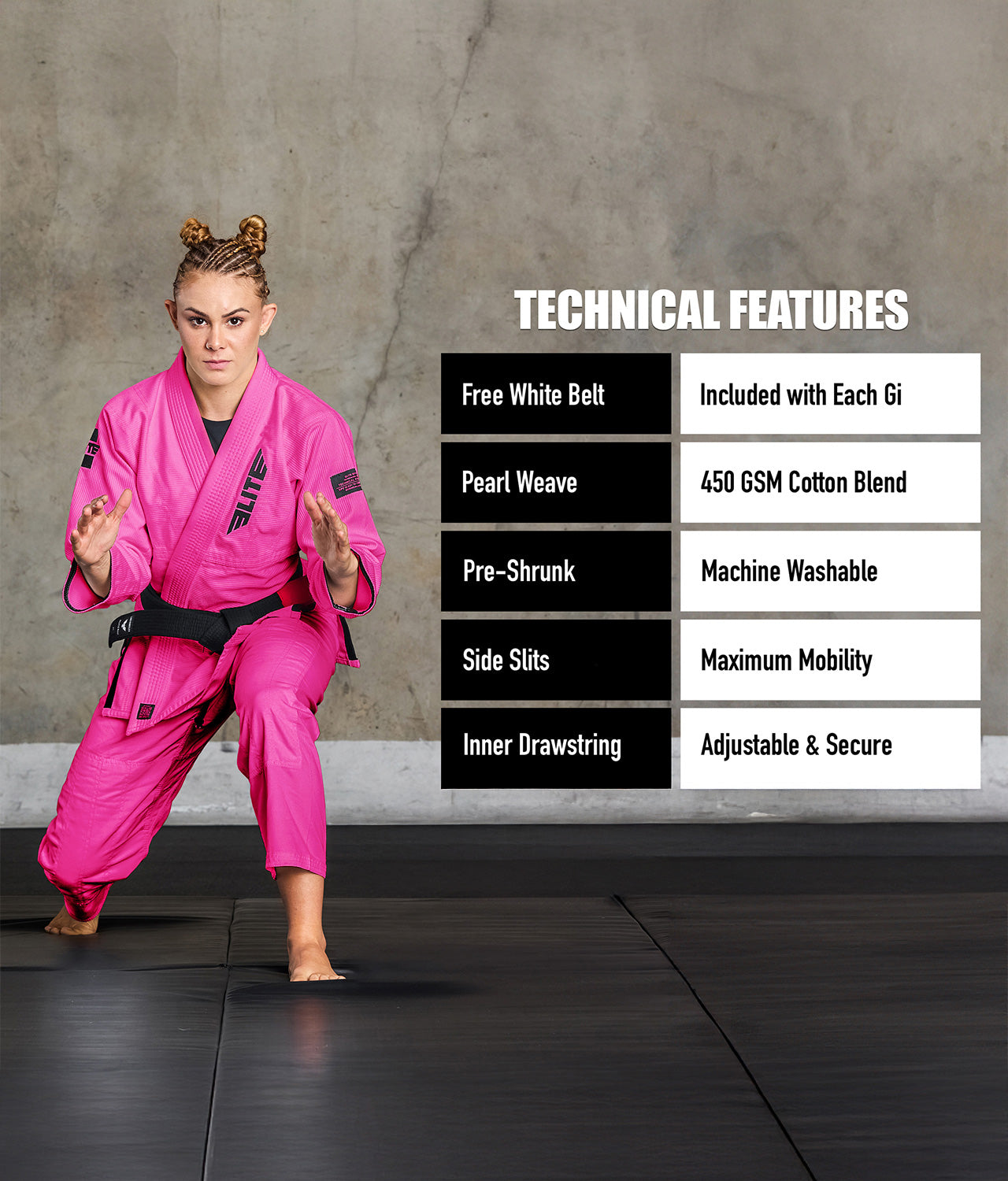 elite core pink females bjj uniform technical features