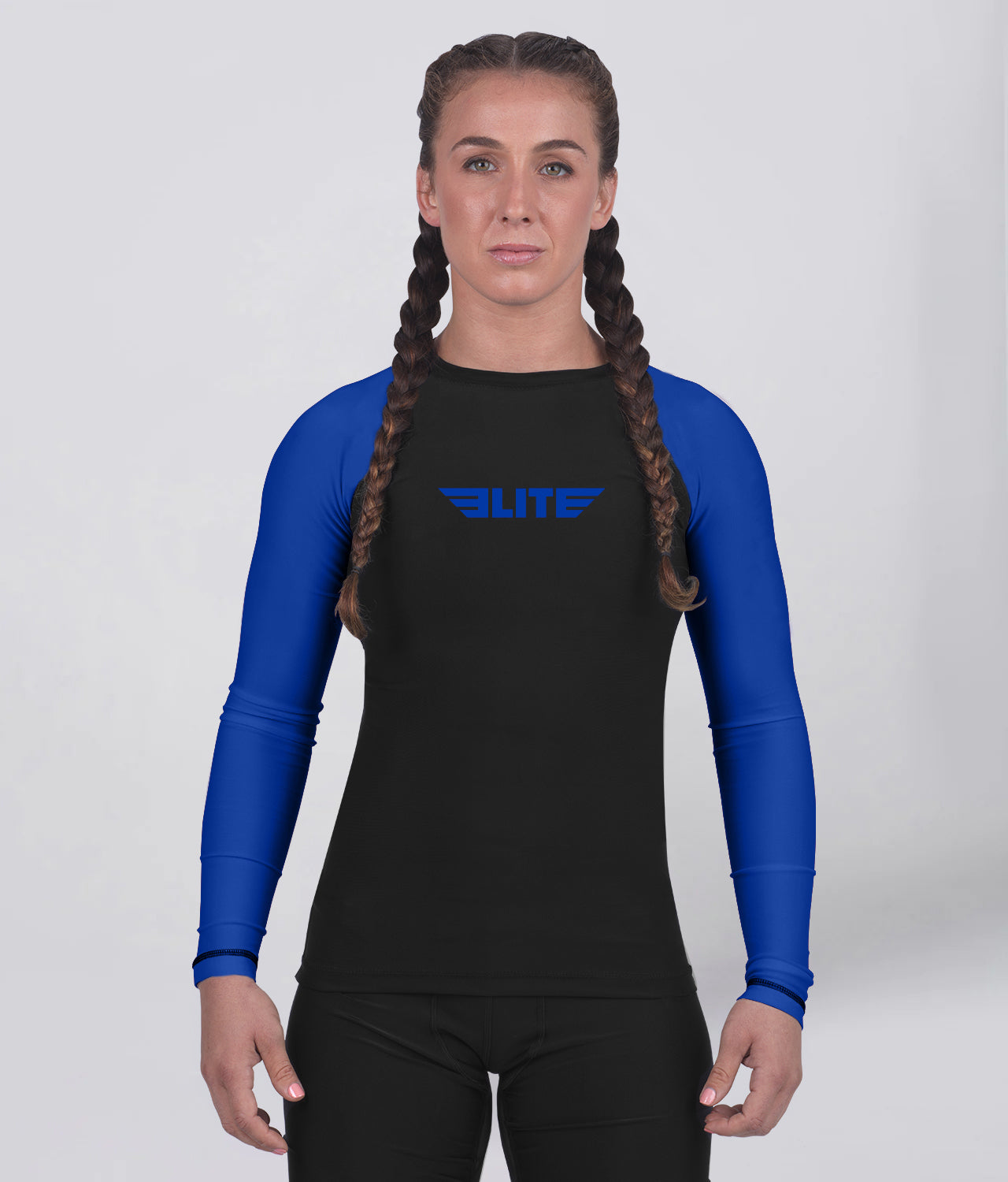 women's standard blue long sleeve mma rash guard main view