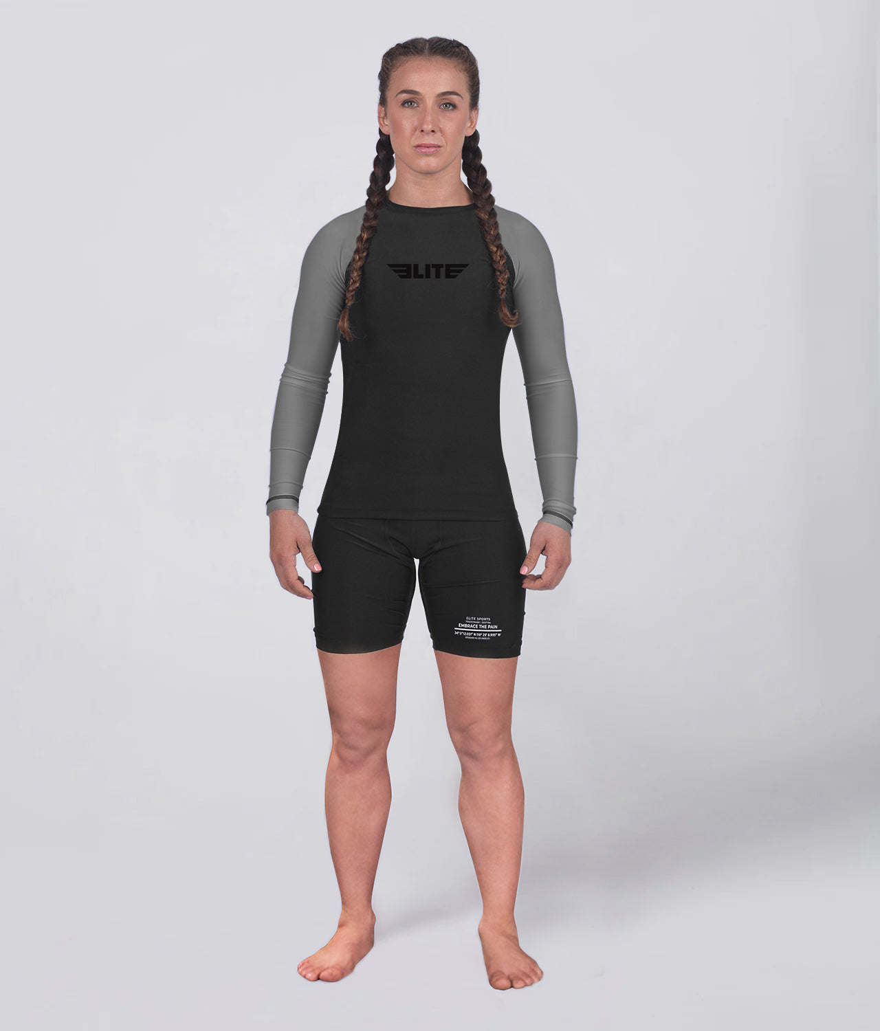 women's standard gray long sleeve mma rash guard full look