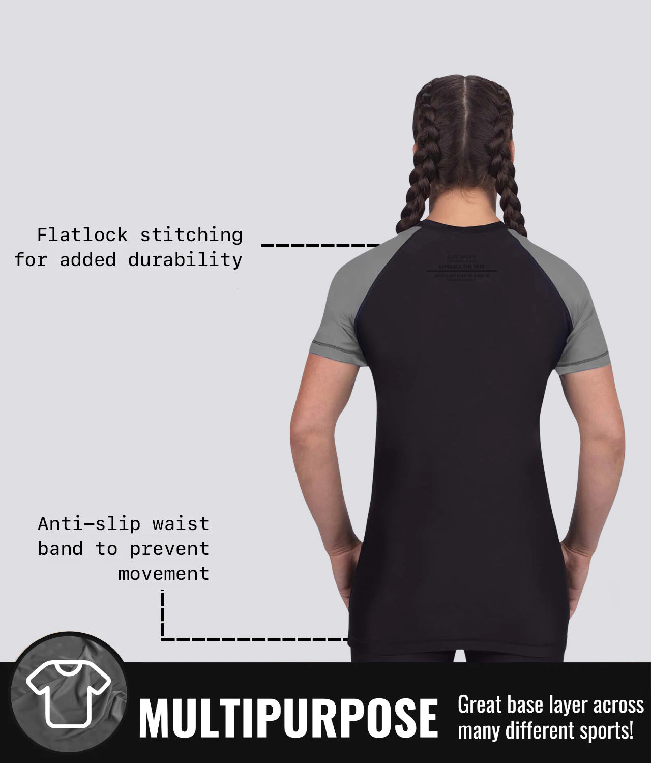 elite sports standard gray multipurpose short sleeve womens no-gi bjj rashguard