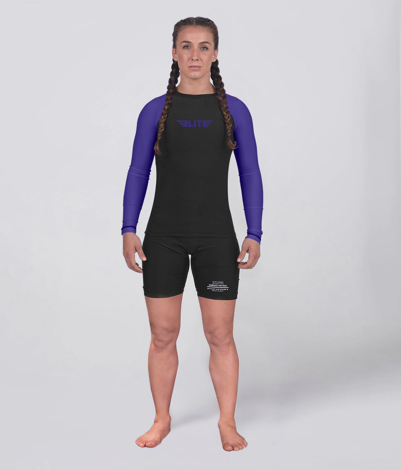 Elite Sports Women's Standard Purple Long Sleeve Jiu Jitsu BJJ Rash Guard Full Look