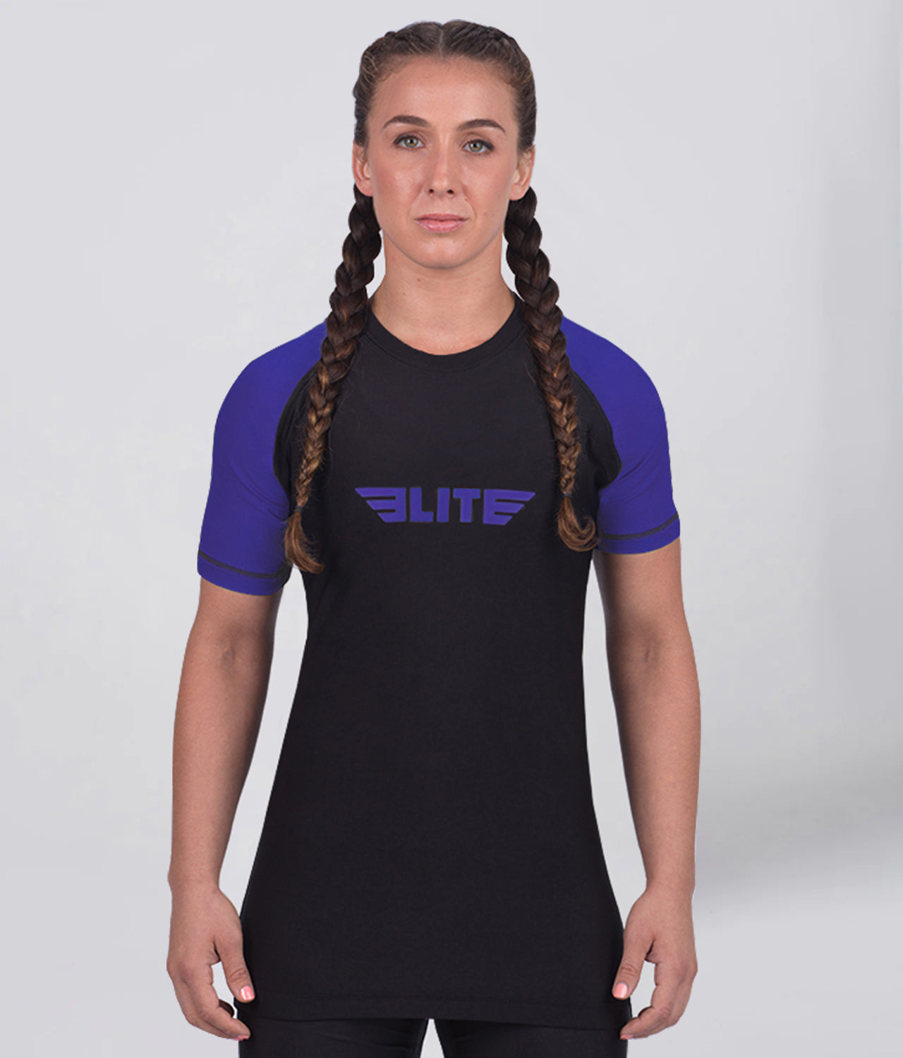 women's standard purple short sleeve mma rash guard main view