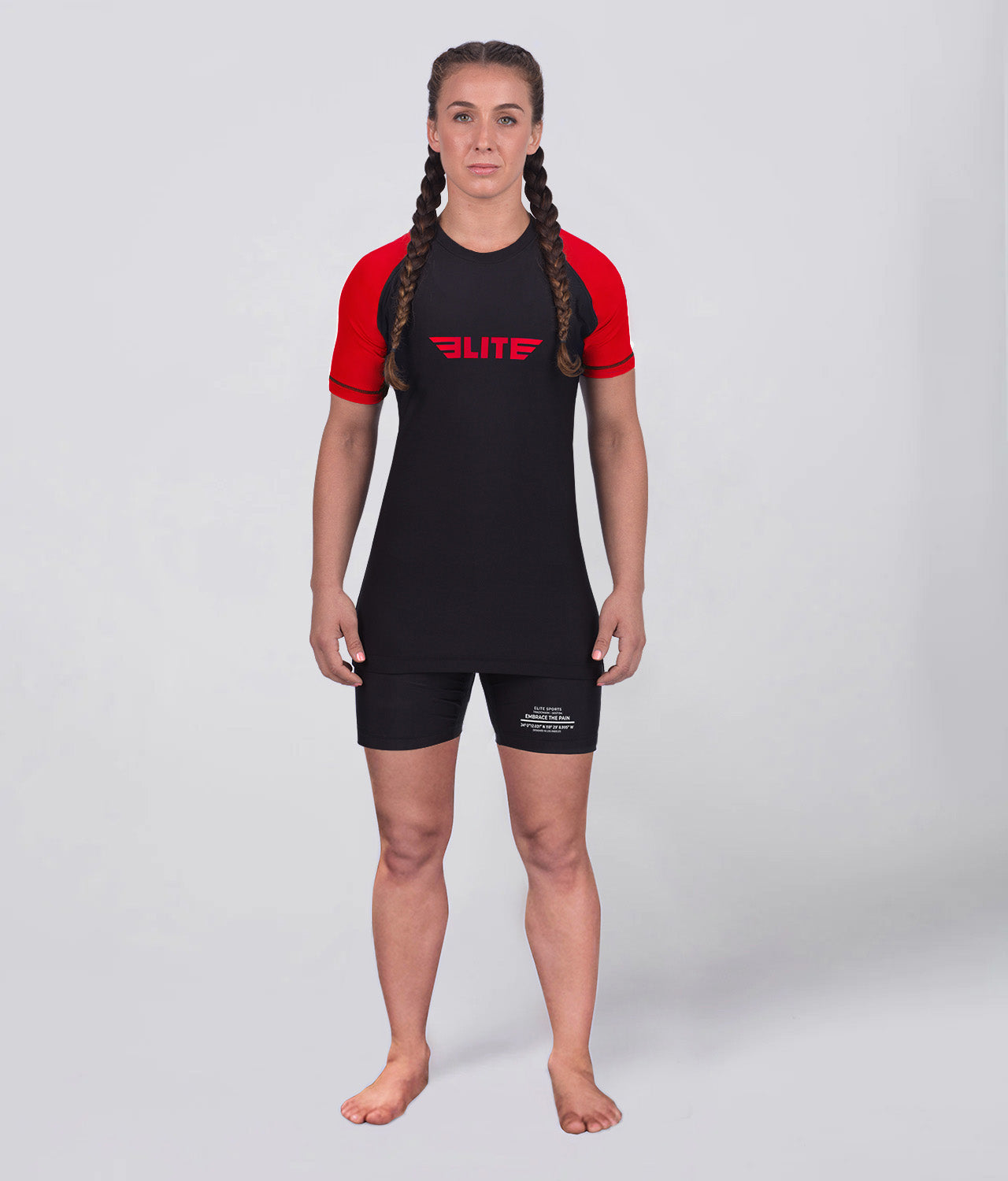 elite sports standard red lighweight short sleeve womens bjj rash guard