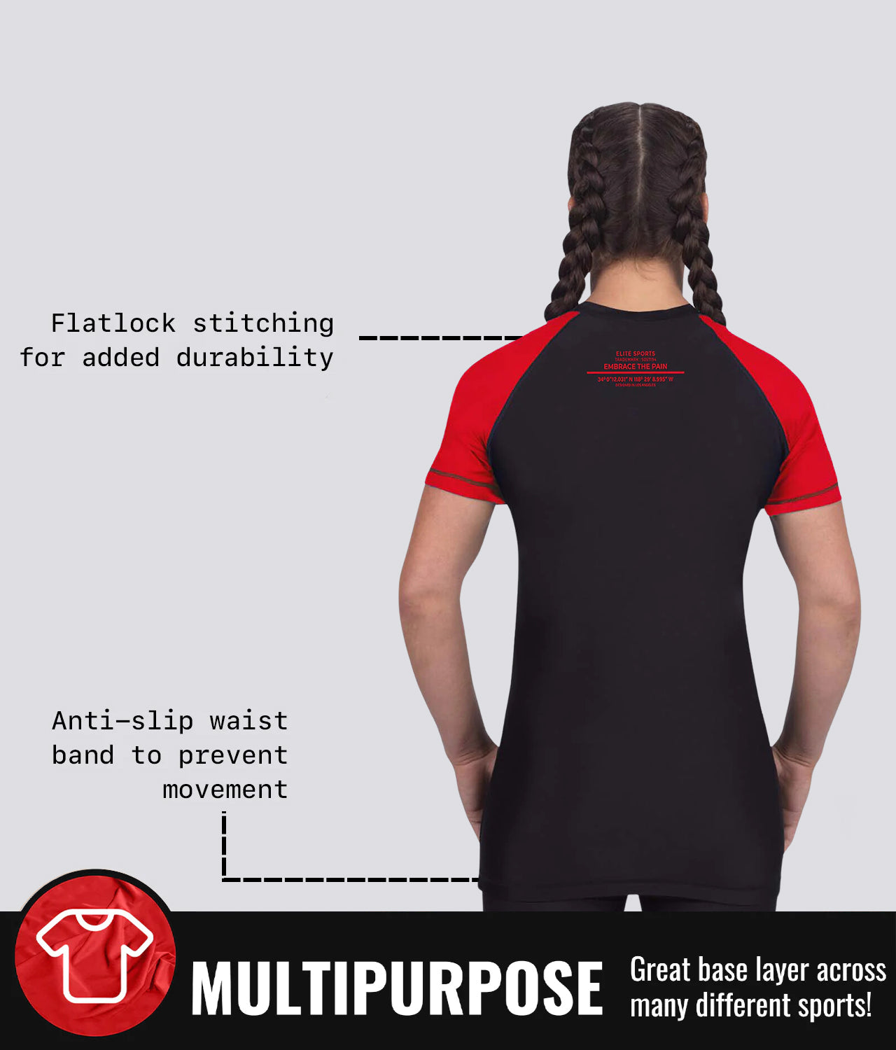 elite sports standard red multipurpose short sleeve womens no-gi bjj rashguard