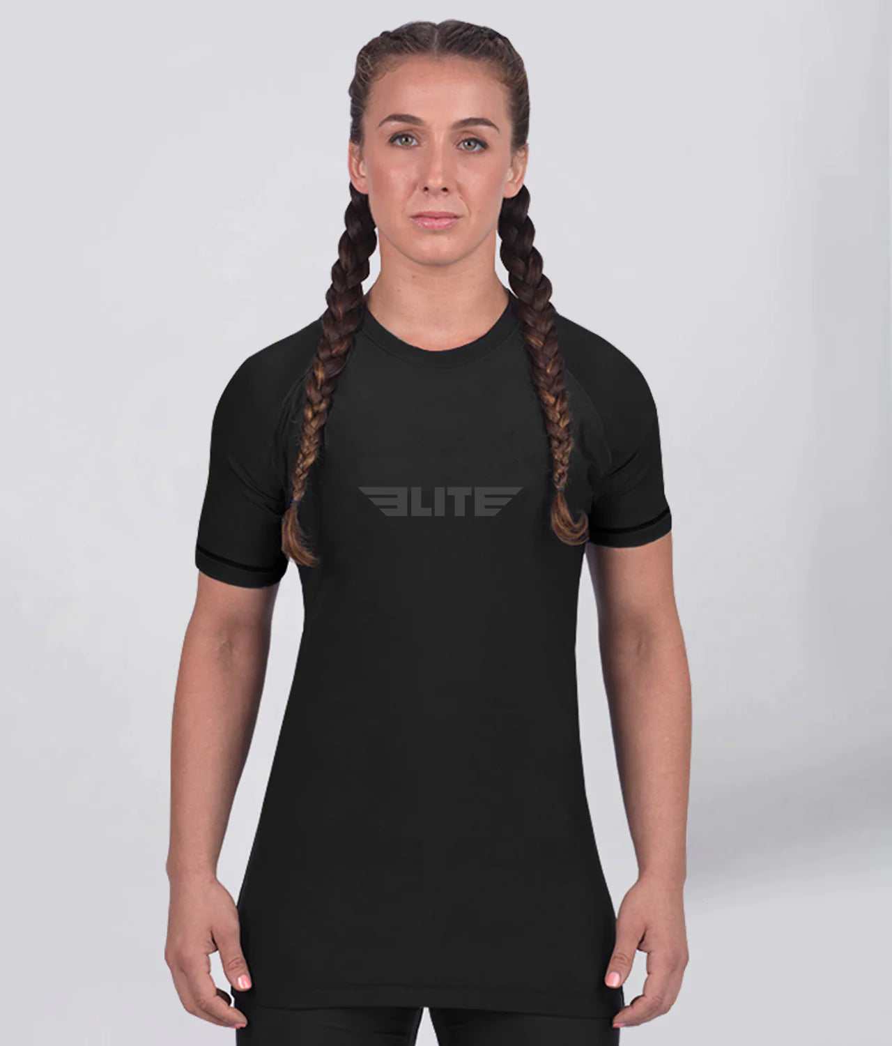 women's standard black short sleeve mma rash guard main view
