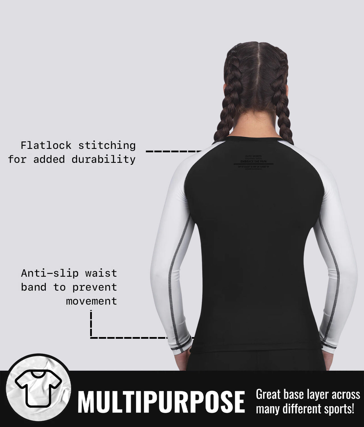 elite sports standard white multipurpose long sleeve womens no-gi bjj rashguard