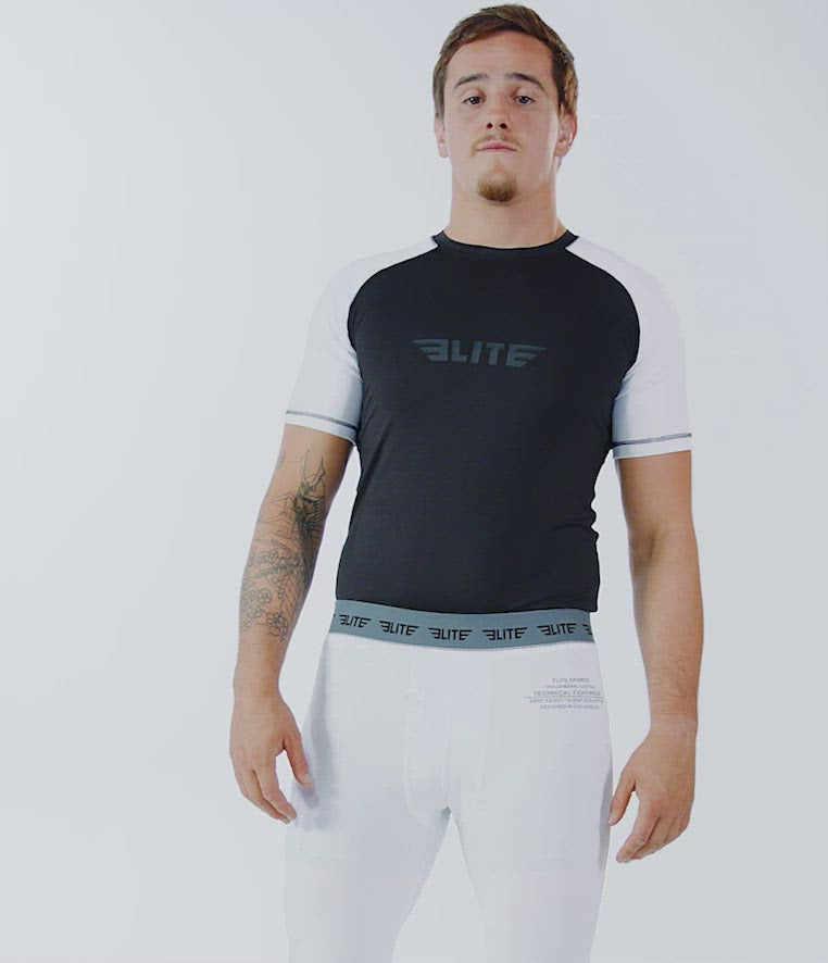 Men's Standard White Short Sleeve Jiu Jitsu BJJ Rash Guard Video